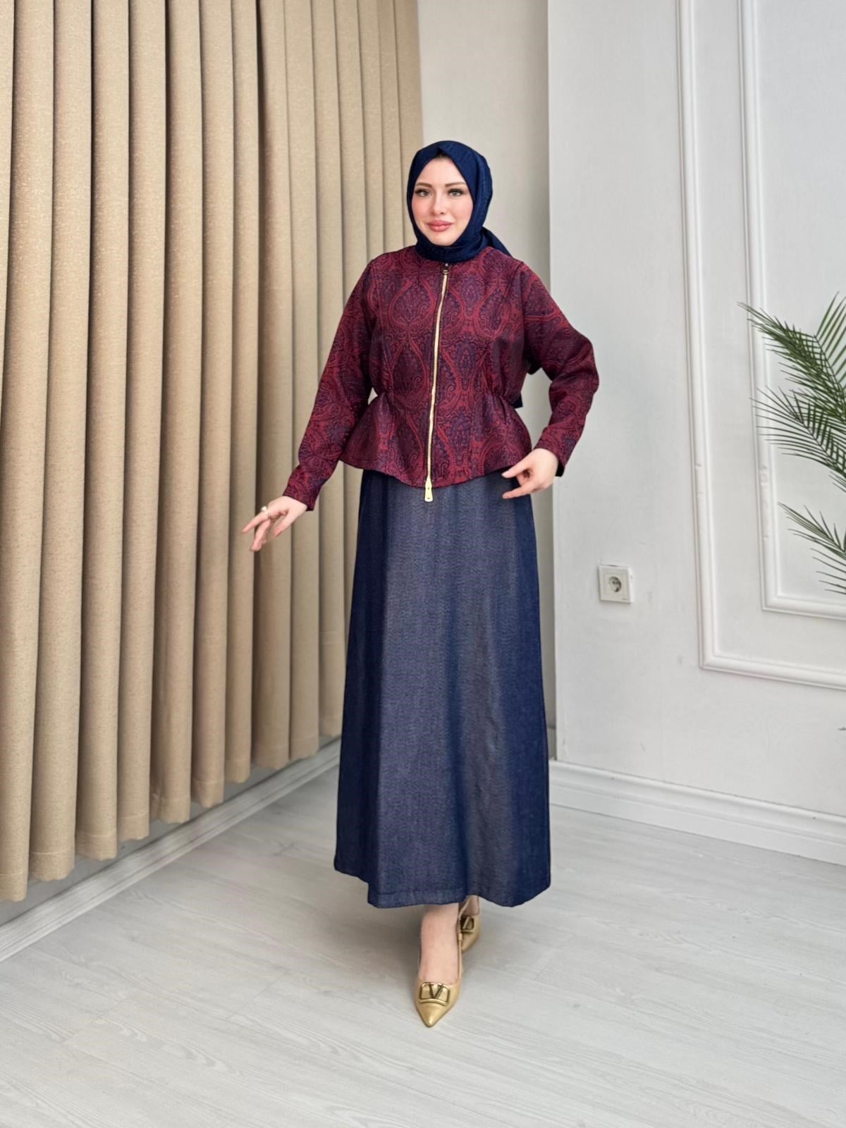 Dx2556-Ceketli İkili Elbise-Lacivert