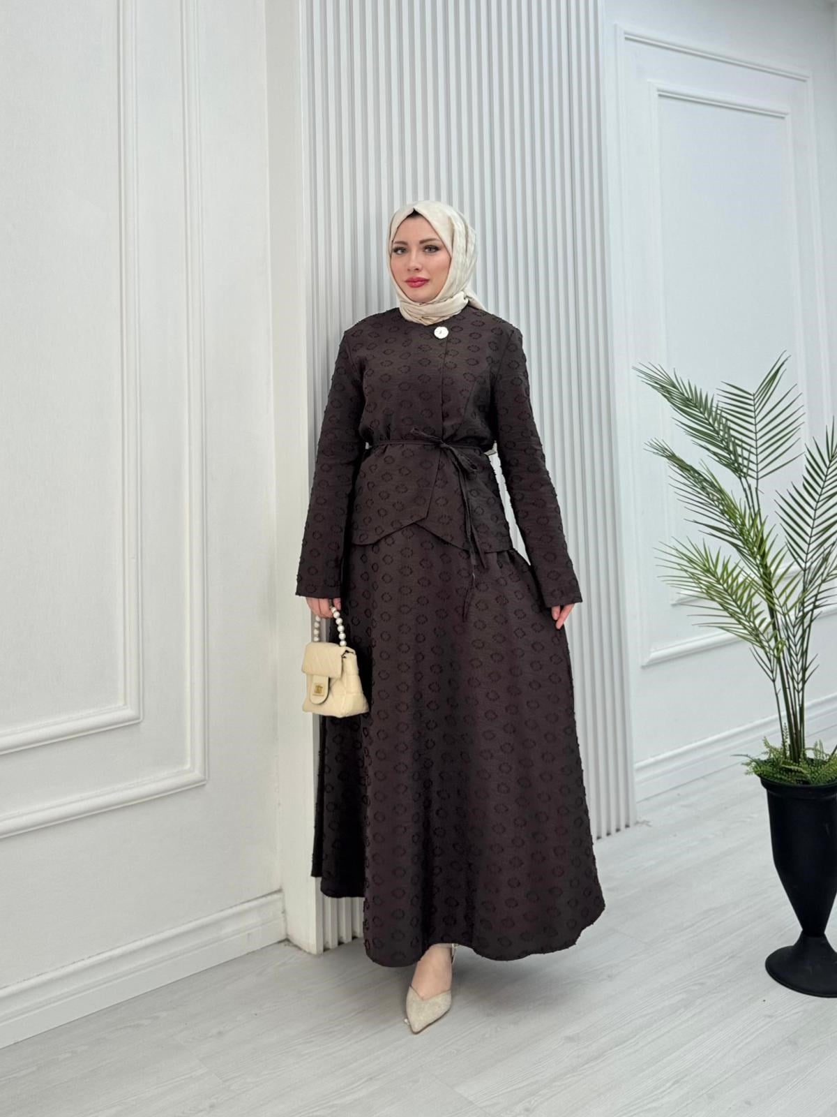 Fd3431-Kayra Etekli Takım-Kahverengi