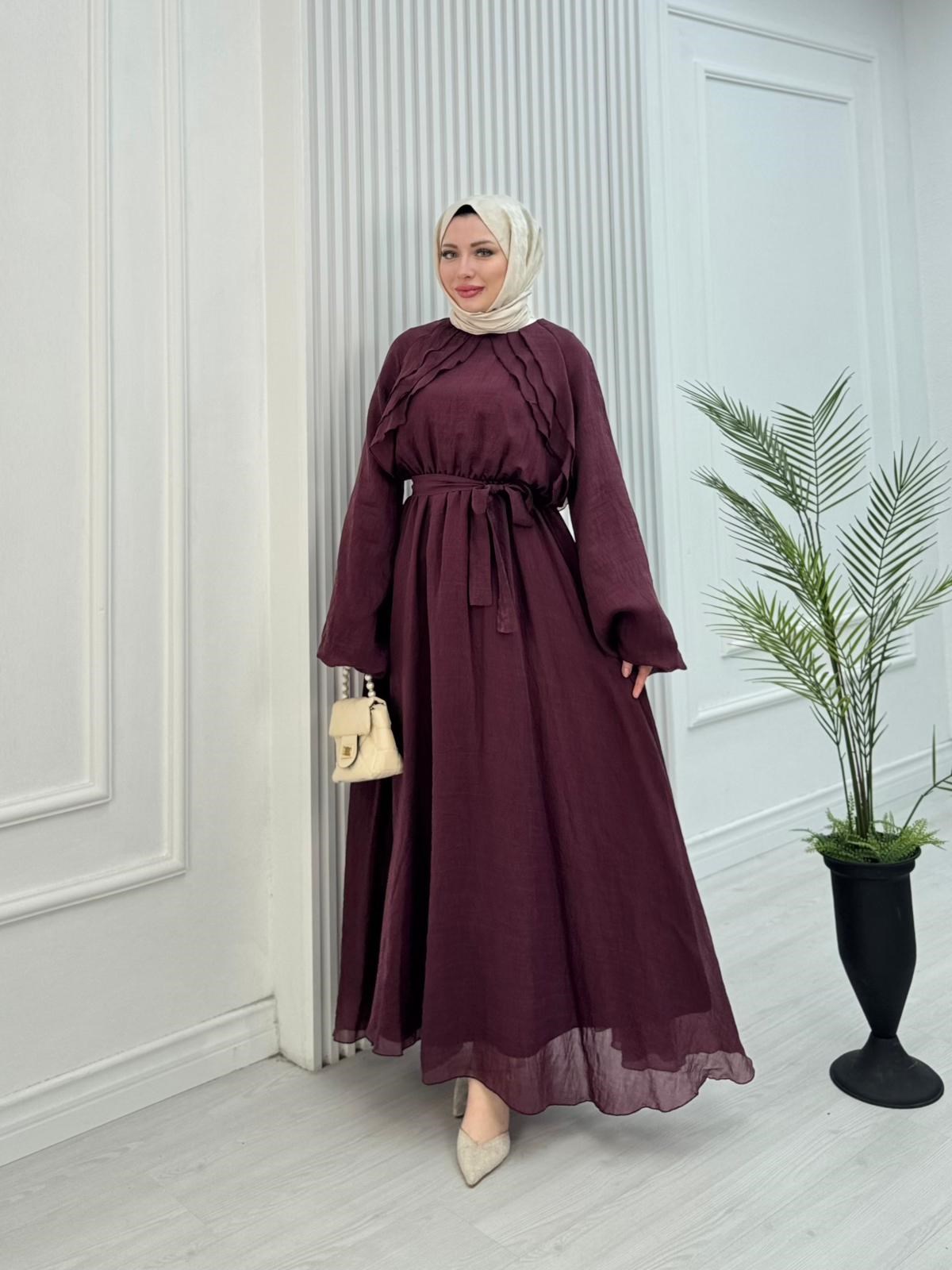 Gw2560-Lisa Vual Maxi Elbise-Mürdüm