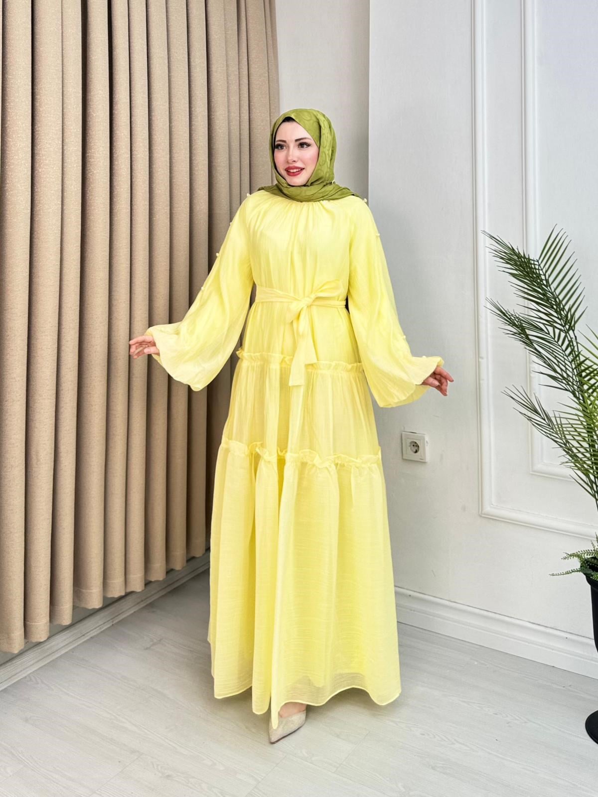 Gw5301-Soft Romance Elbise-Sarı