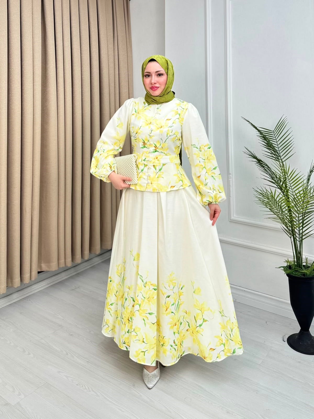 Hx4465-Lavinya Keten Takım-Sarı