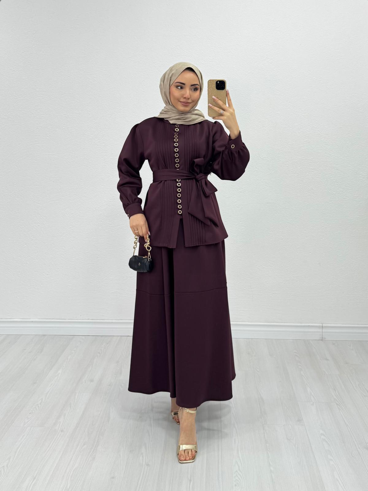 Jx1953-Düğmeli Takım-Bordo