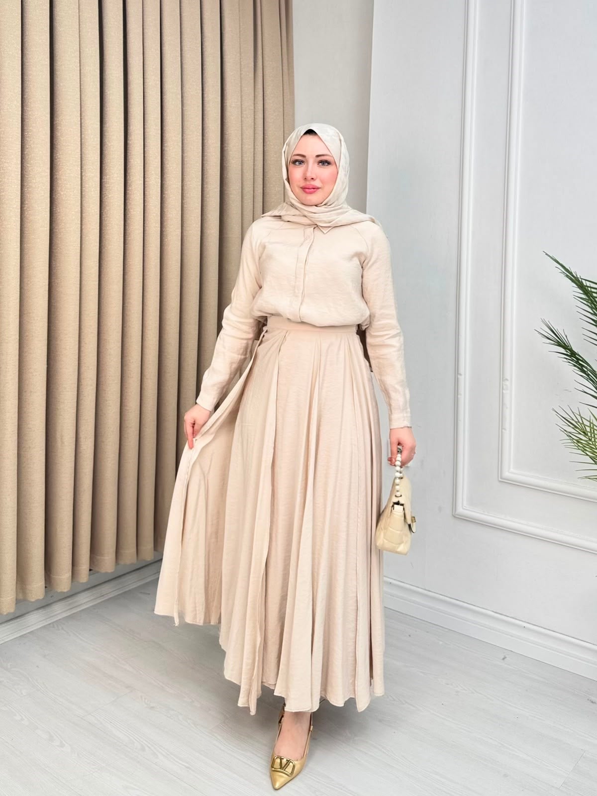 Jx4468-Alya Vual Etekli Takım-Bej