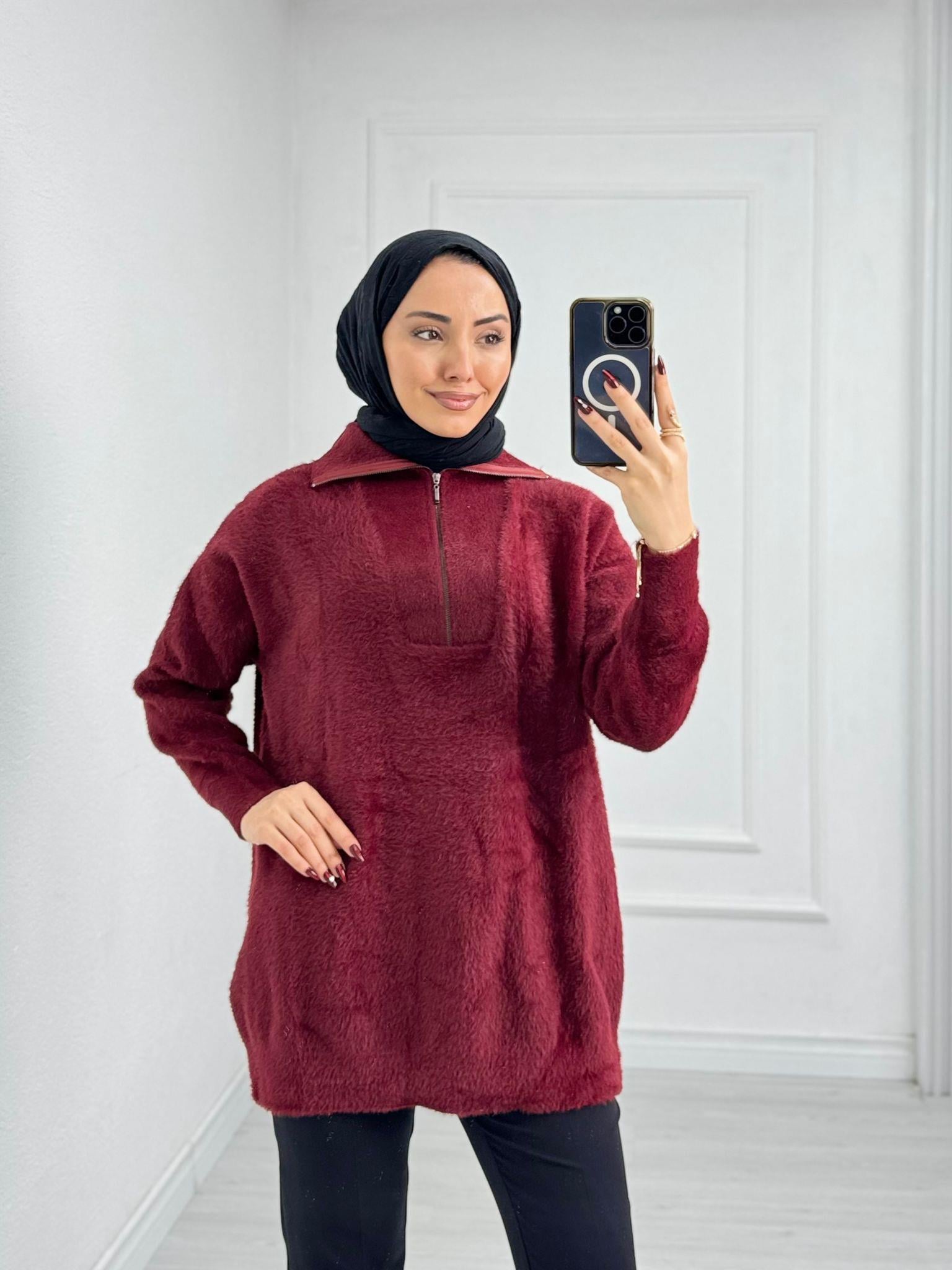 Jx5066-Peluş Kazak-Bordo