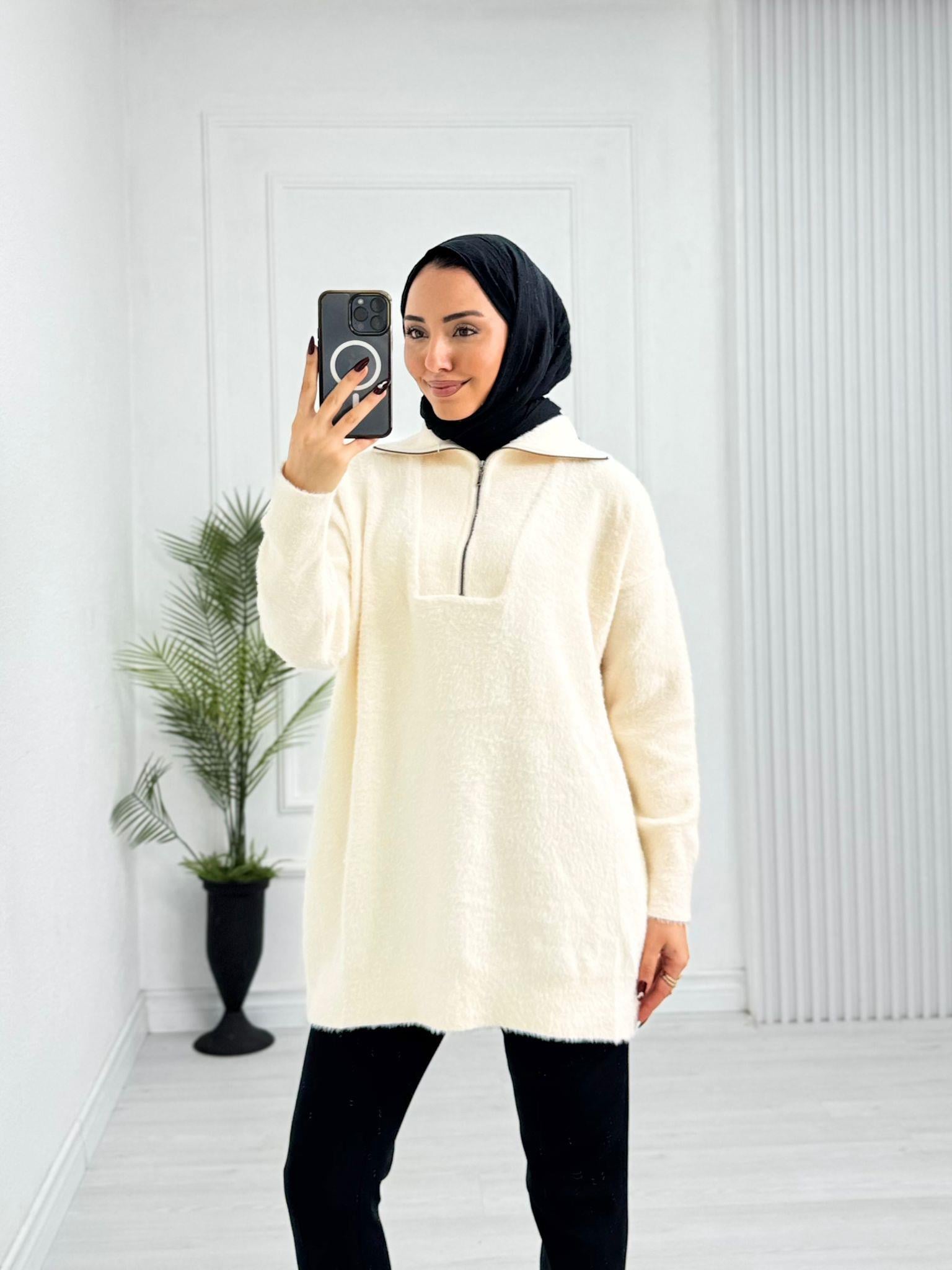 Jx5066-Peluş Kazak-Krem