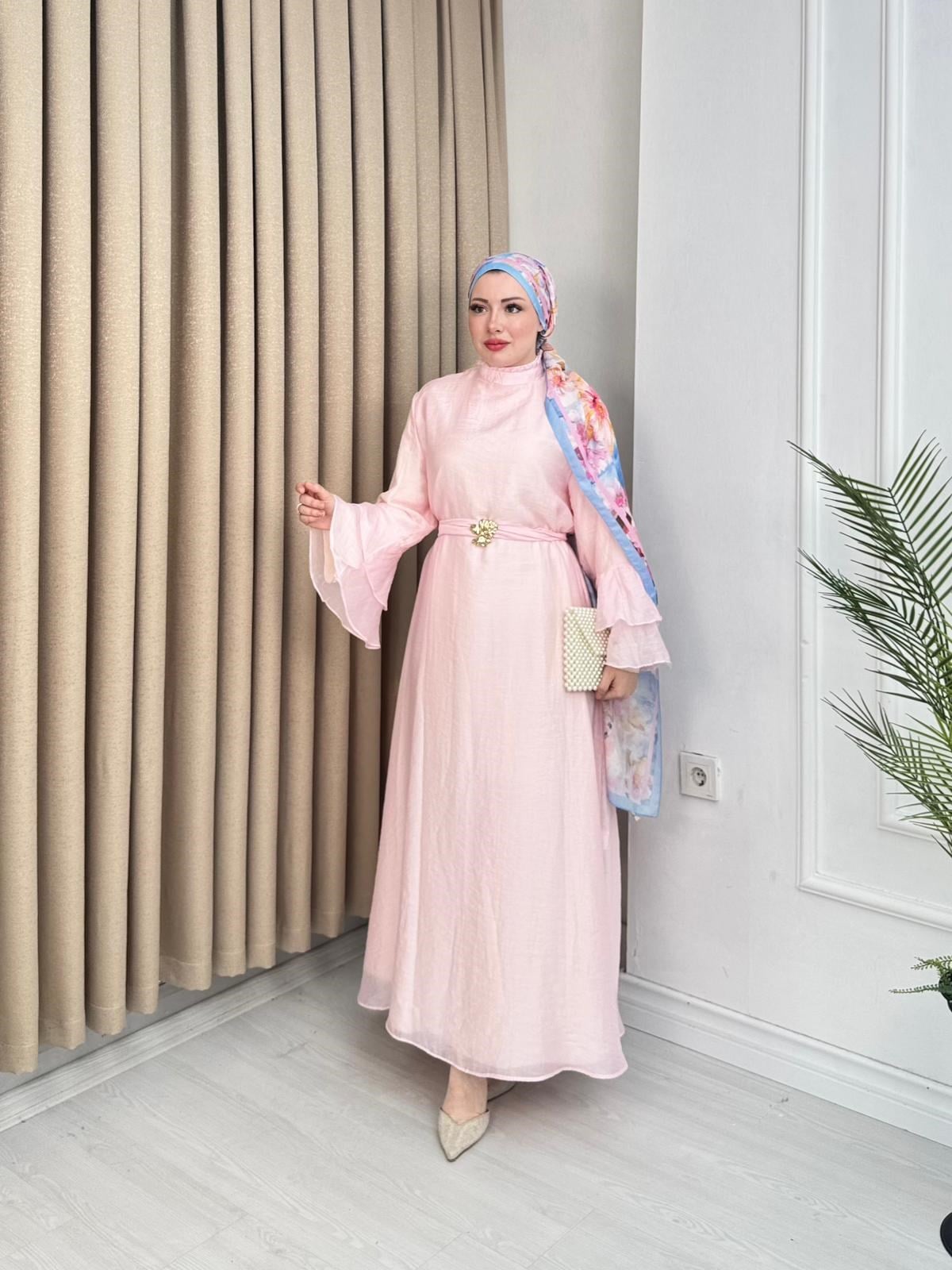 Kd5300-Vual Elbise-Açık Pembe