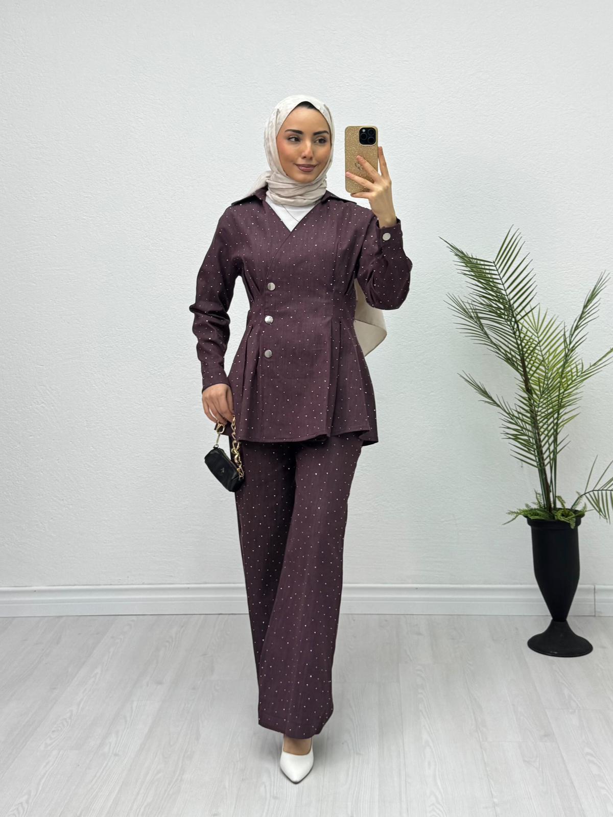 Kx1899-Alara Taşlı Takım-Mürdüm