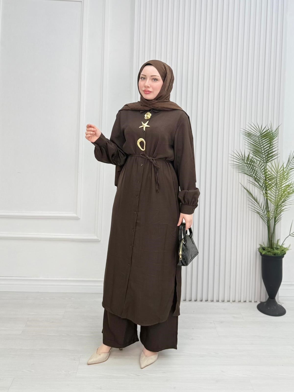 Kx5367-Sofya Pantolon Takım-Koyu Kahverengi