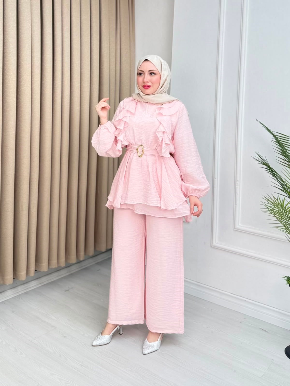 Kx5557-Venedik Pantolon Takım-Pembe