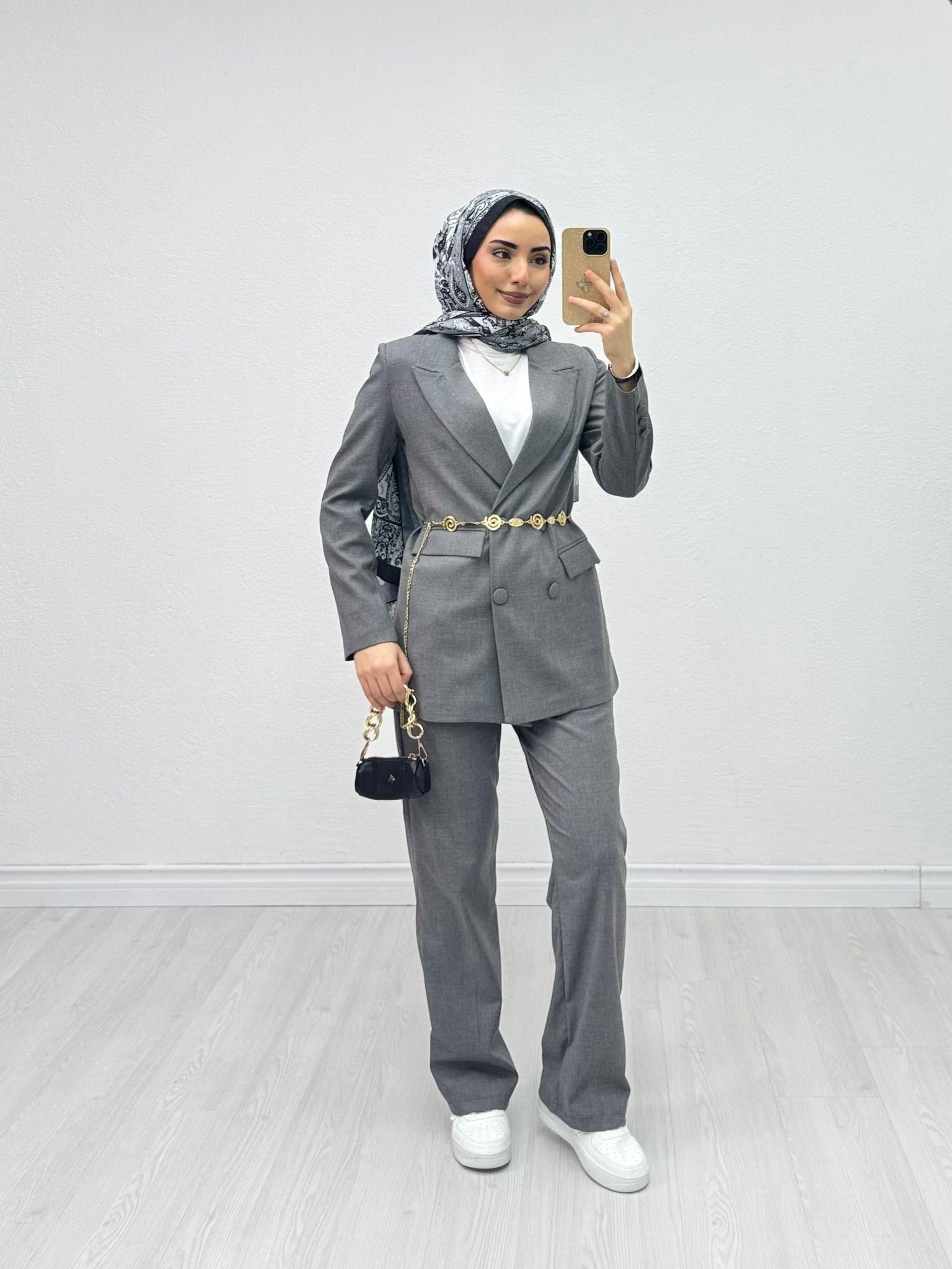 Kx9678-Blazer Takım-Gri