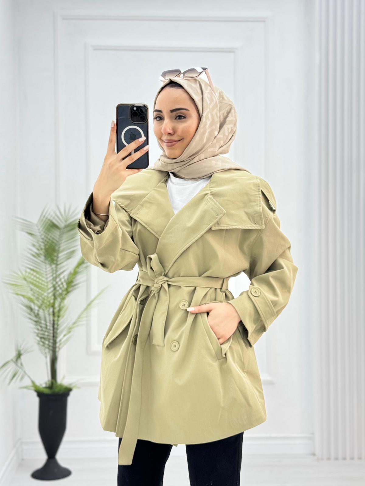 Lx1195-Mevsimlik Trençkot-Yeşil