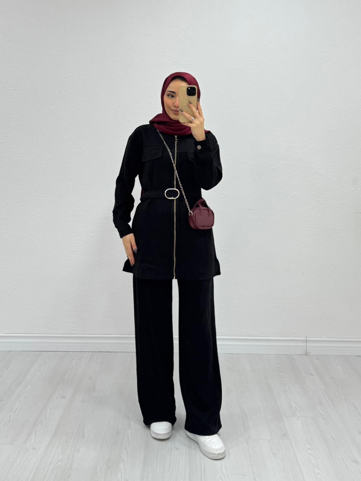 Mx1899-Denim Görünümlü Takım-Siyah