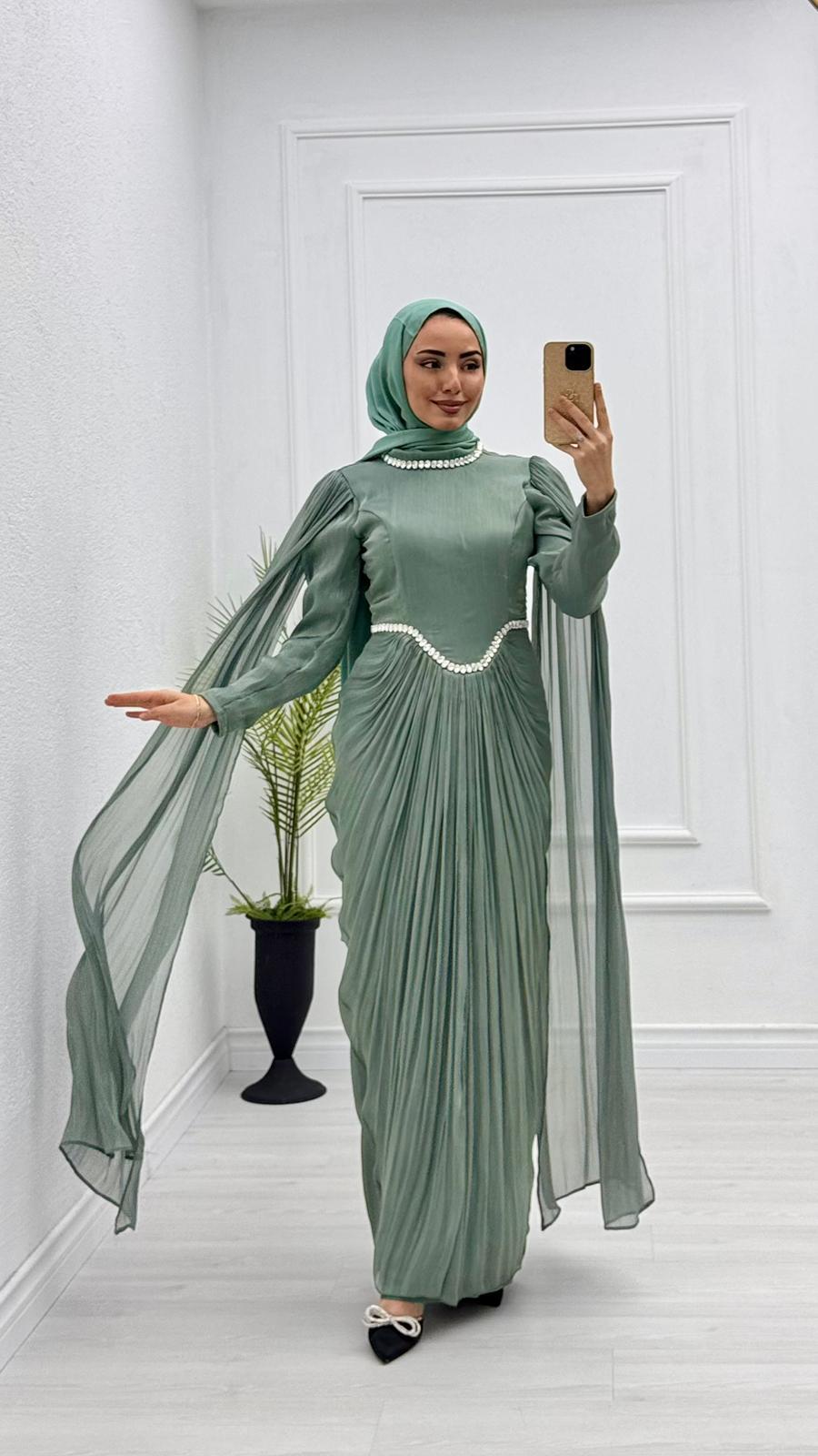 Mx3842-Hüma Abiye-Mint Yeşili