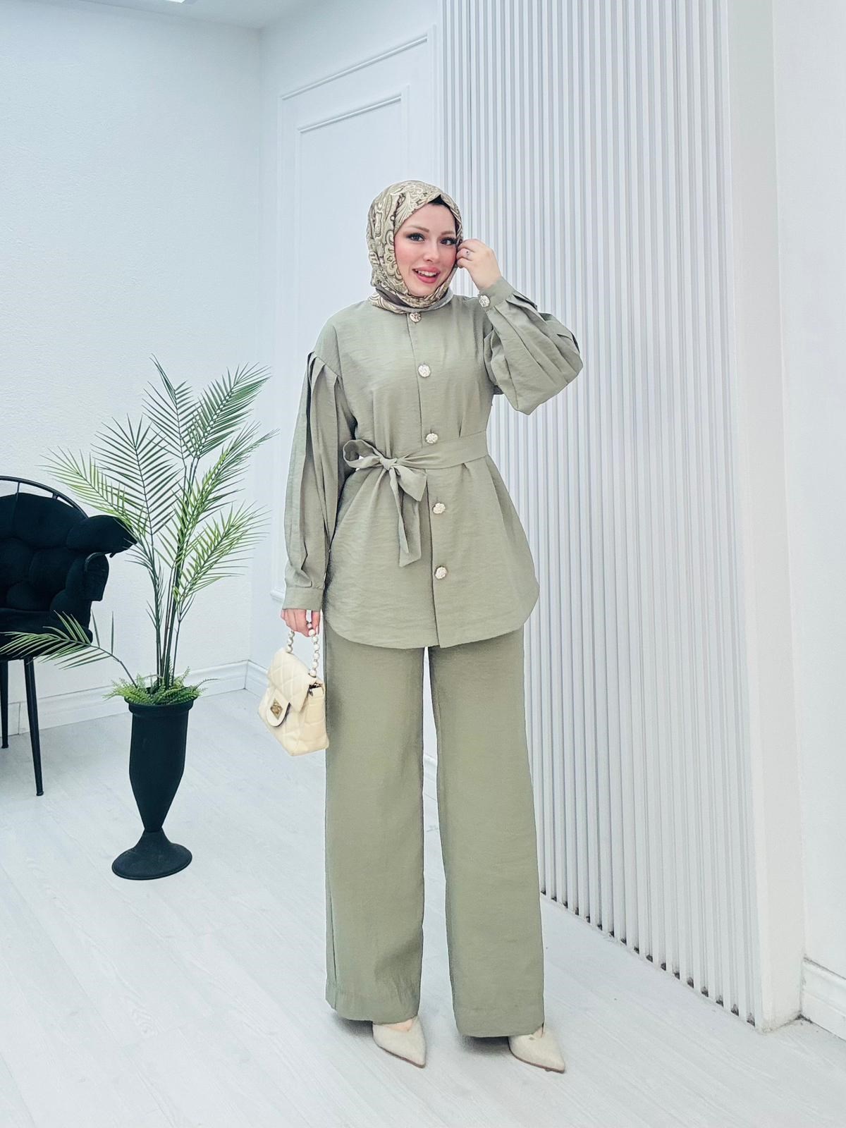 Pr3634-Cupra Dubai Pantolonlu Takım-Yeşil
