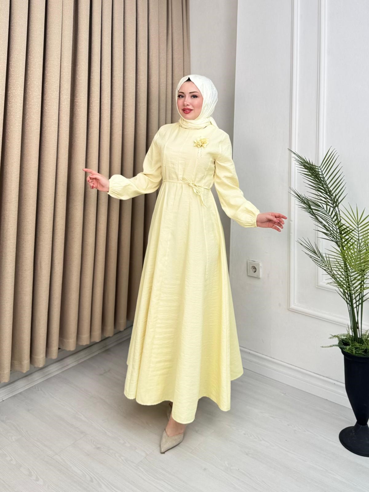 Qb5296-Melisa Tensel Elbise-Sarı