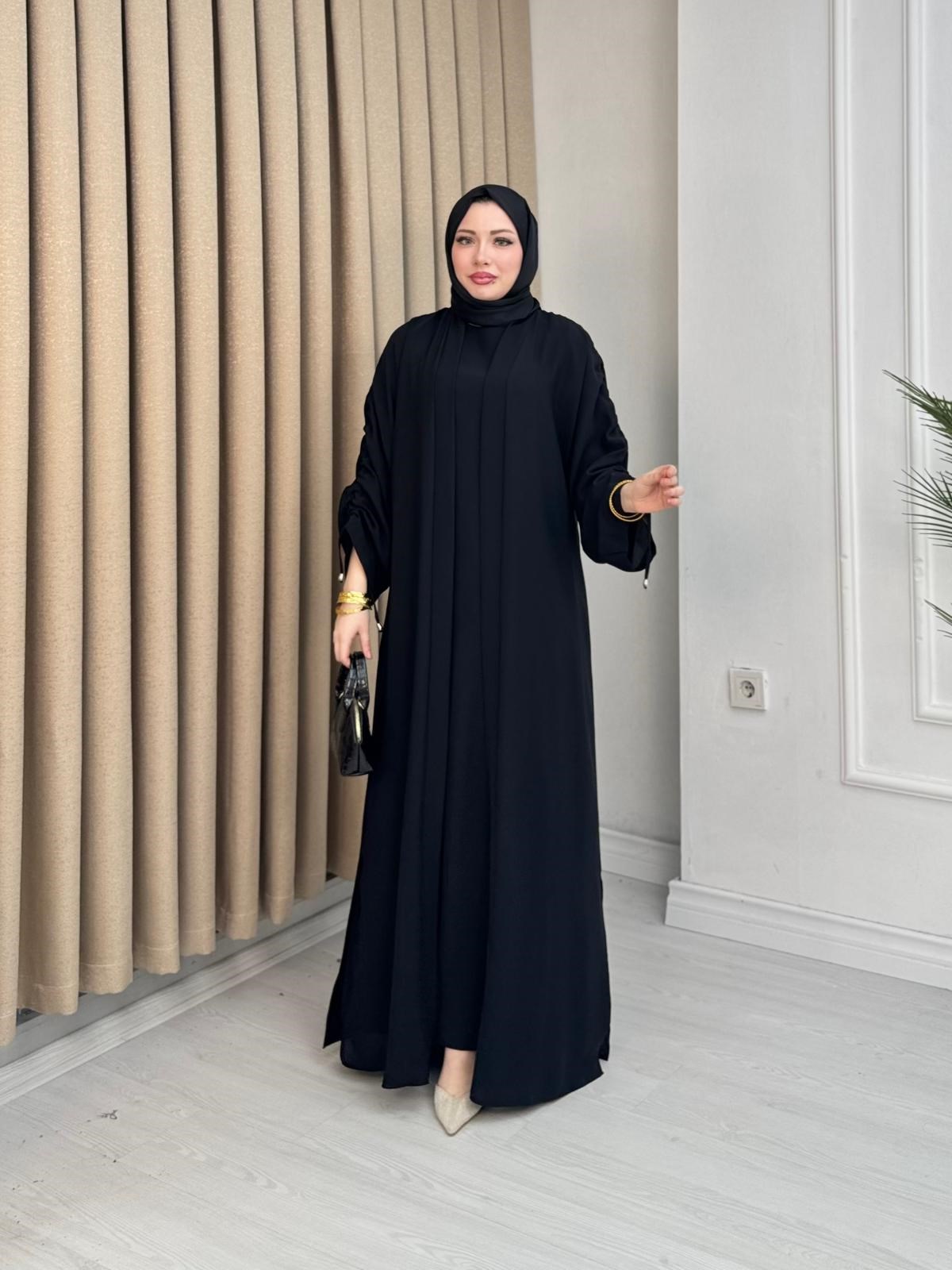 Qv2557-Abaya Elbise-Siyah