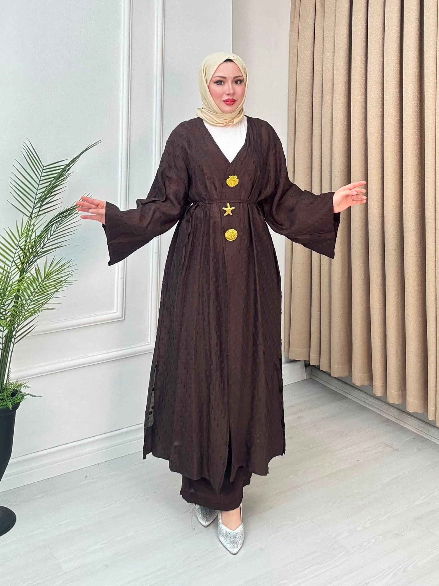 Rabia5578-Milano Vual Pantolonlu Takım-Koyu Kahverengi