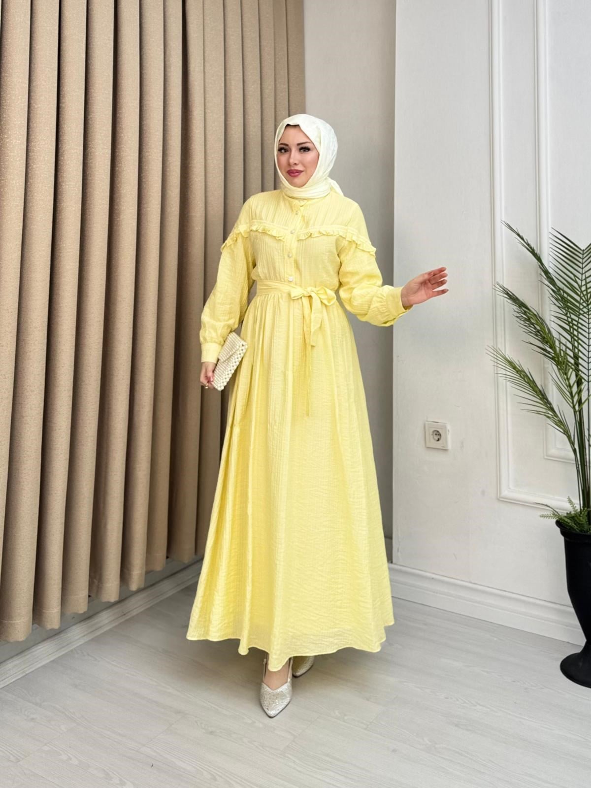 Rb2355-Gofre Elbise-Sarı