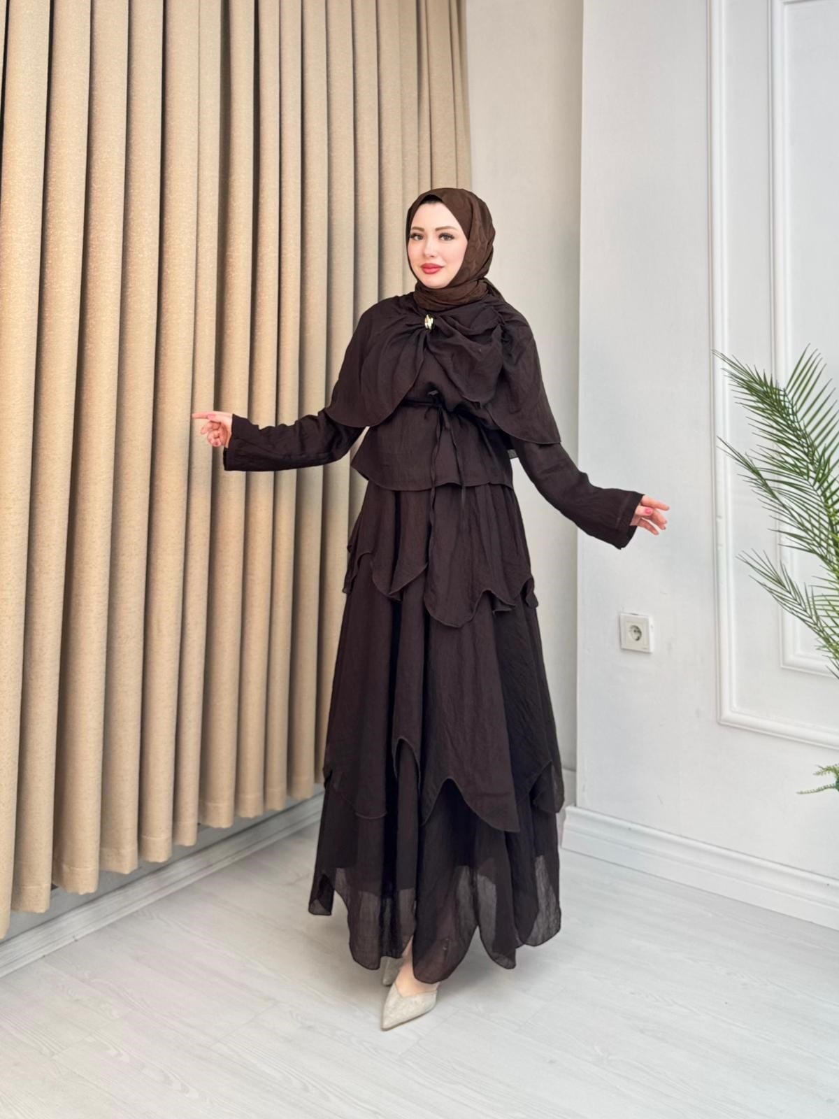 Rb4363-Lina Vual Etekli Takım-Kahverengi