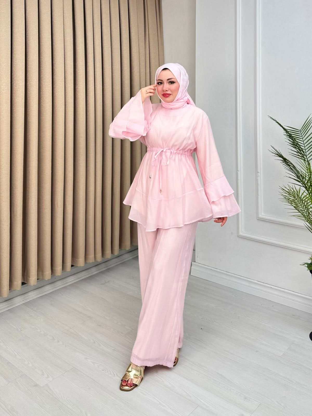 Rb5559-Volan Detay Takım-Açık Pembe