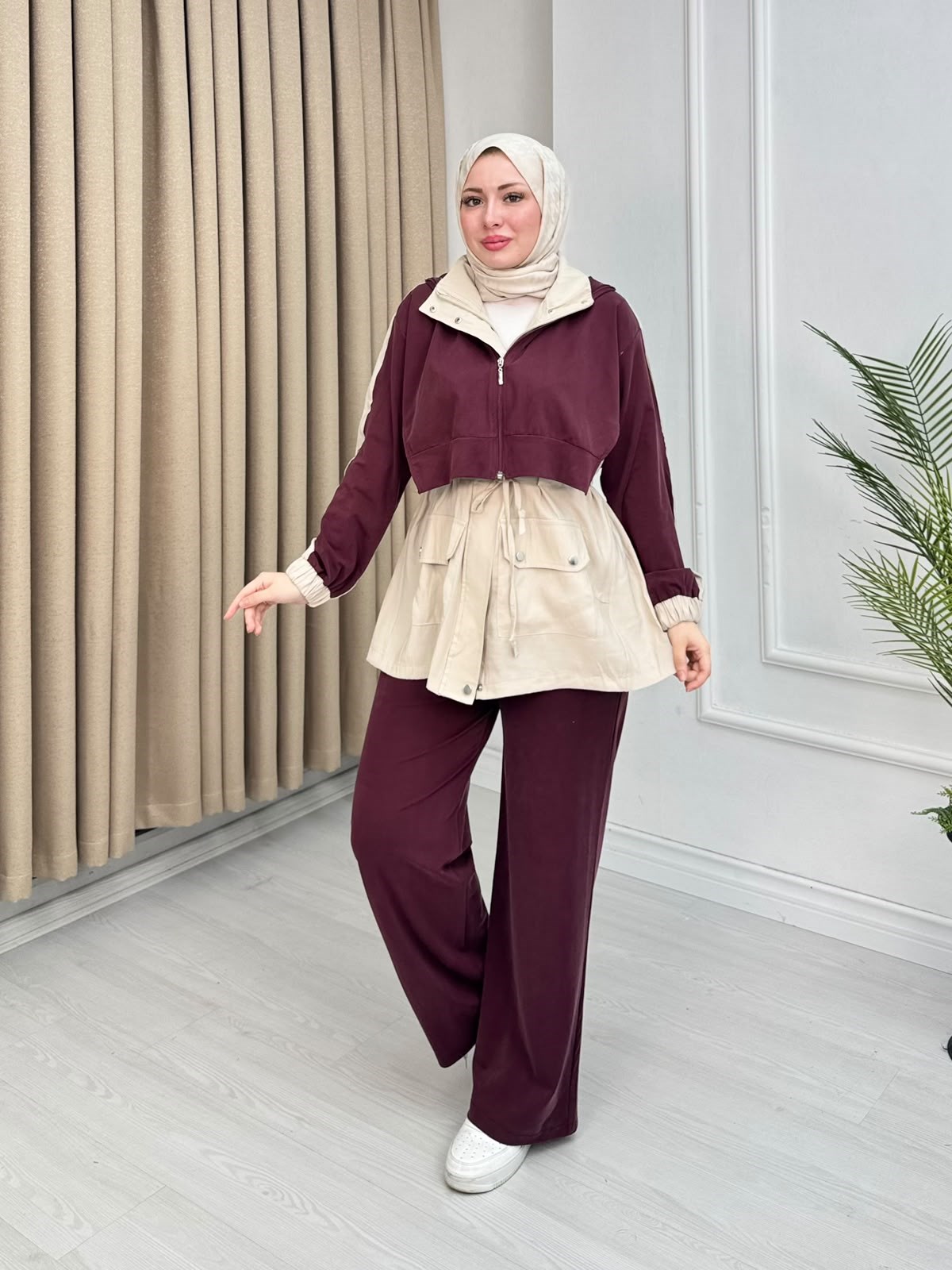 Rb5562-Tensel Çıtçıtlı Pantolonlu Takım-Mürdüm