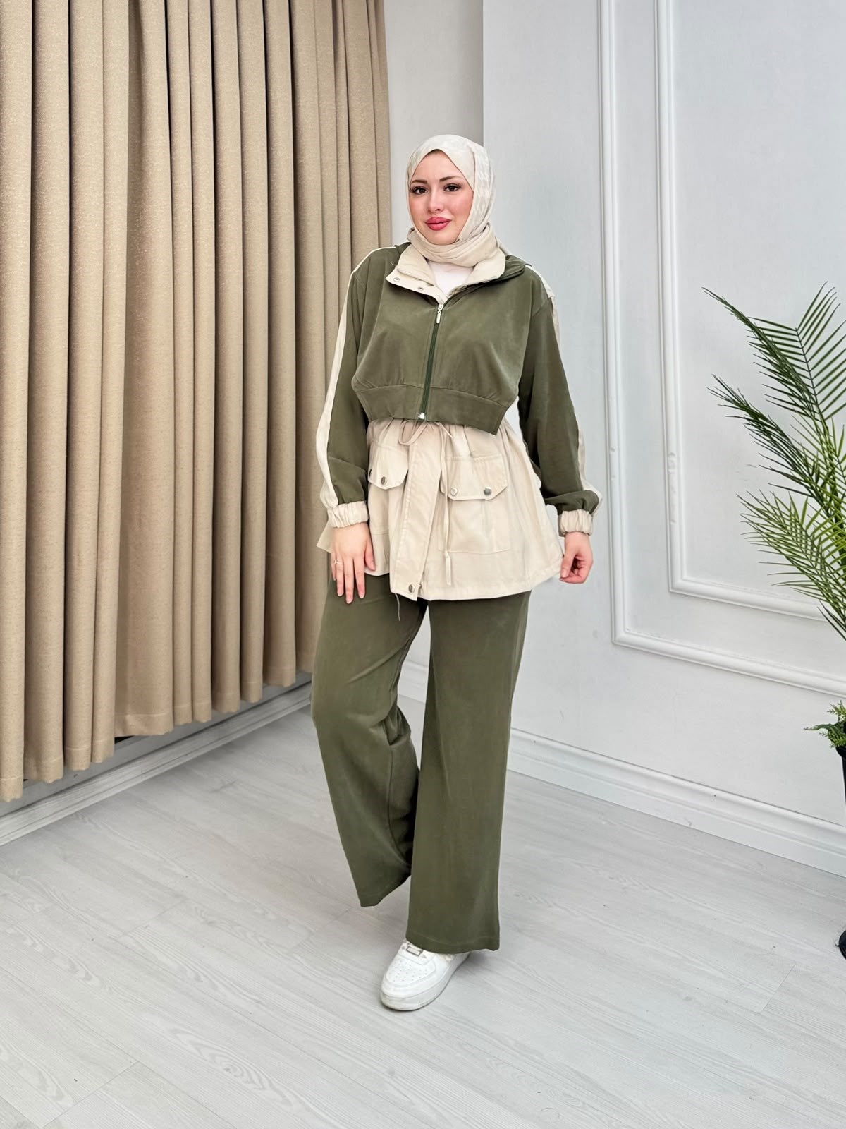 Rb5562-Tensel Çıtçıtlı PantolonluTakım-Yeşil