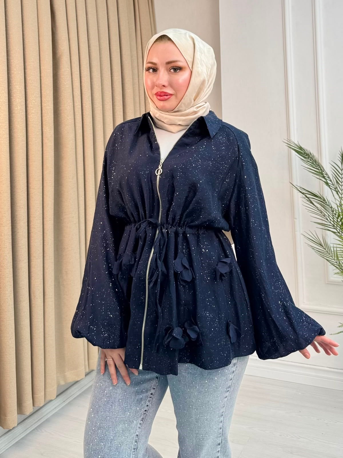 Rb6743-Vual Biye Kemerli Tunik-Lacivert