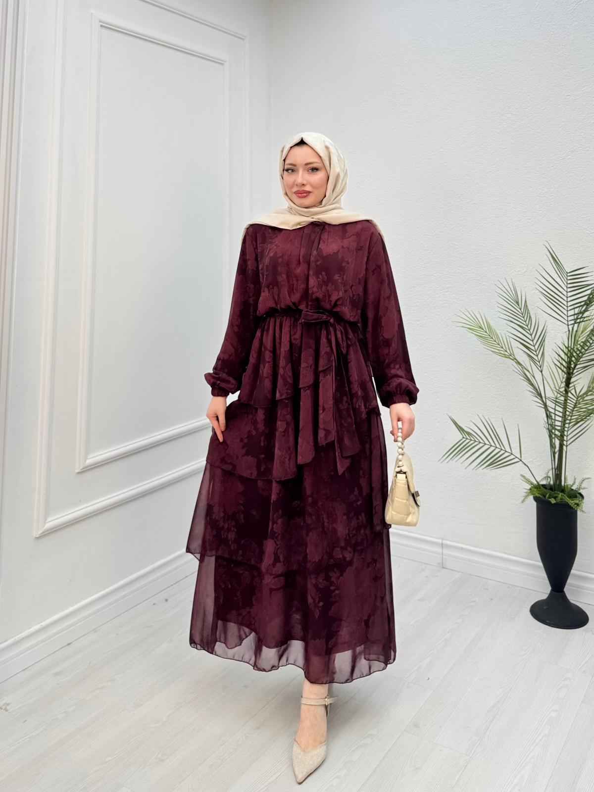 Rb8840-Stella Elbise-Bordo