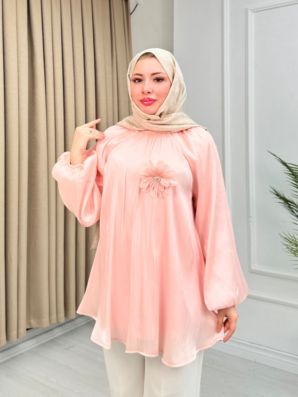 Rc2436-Astarlı Jakar Gömlek-Pembe
