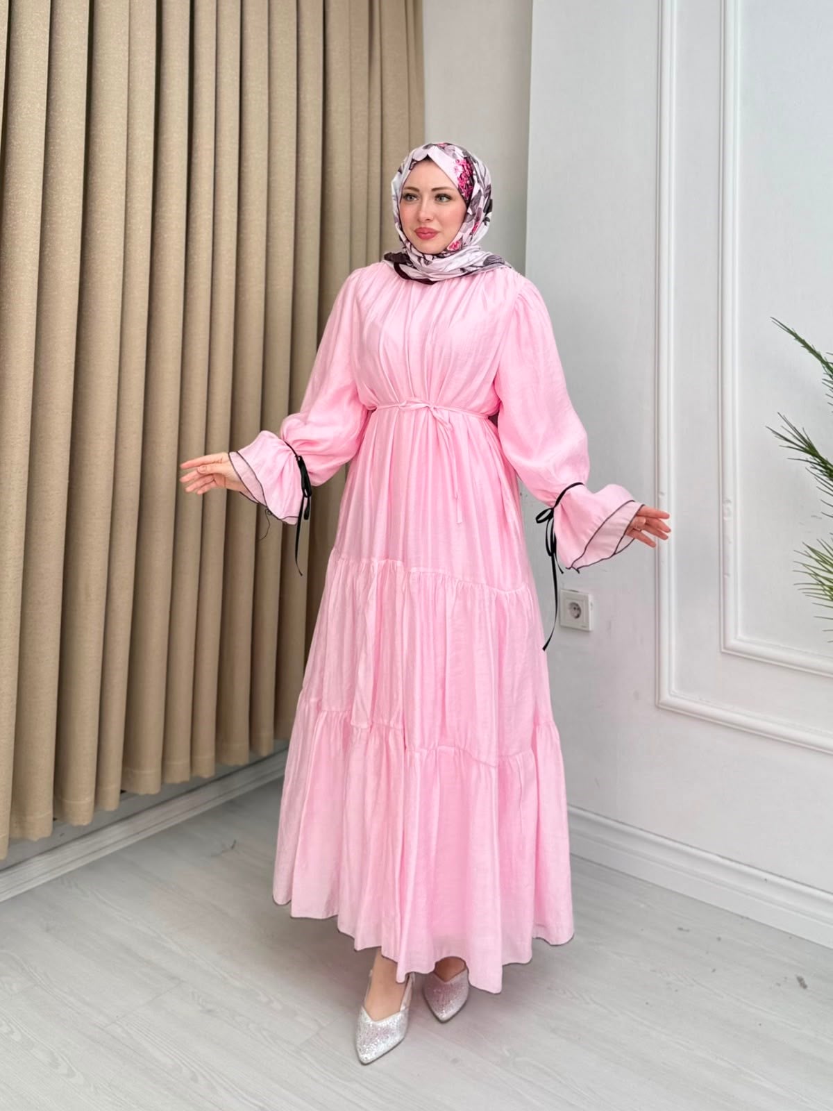 Şd6790-Esila Vual Elbise-Pembe