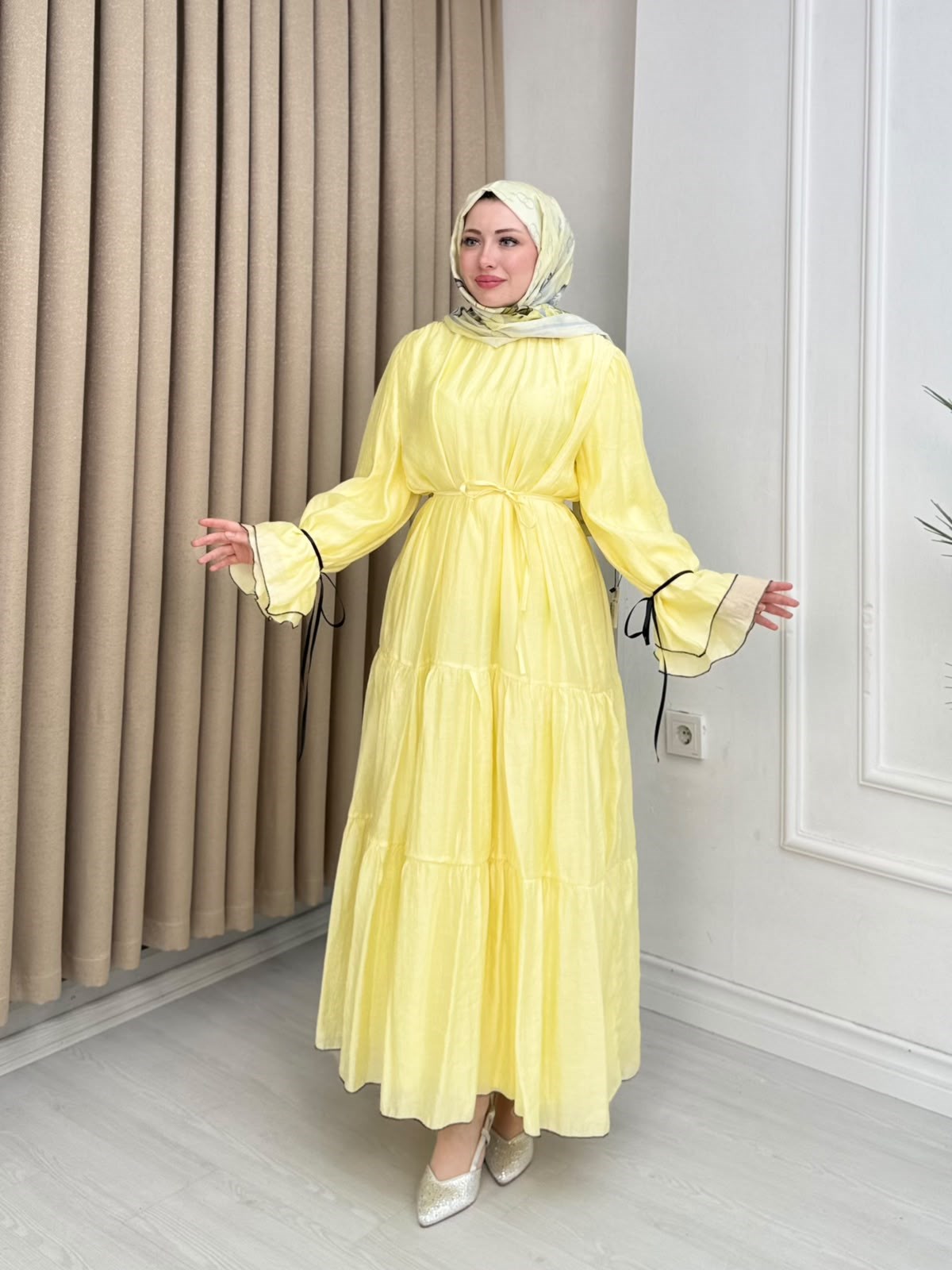 Şd6790-Esila Vual Elbise-Sarı