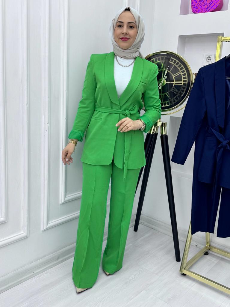 Tek Düğmeli,Seyyar Kemerli Ceket Takım 