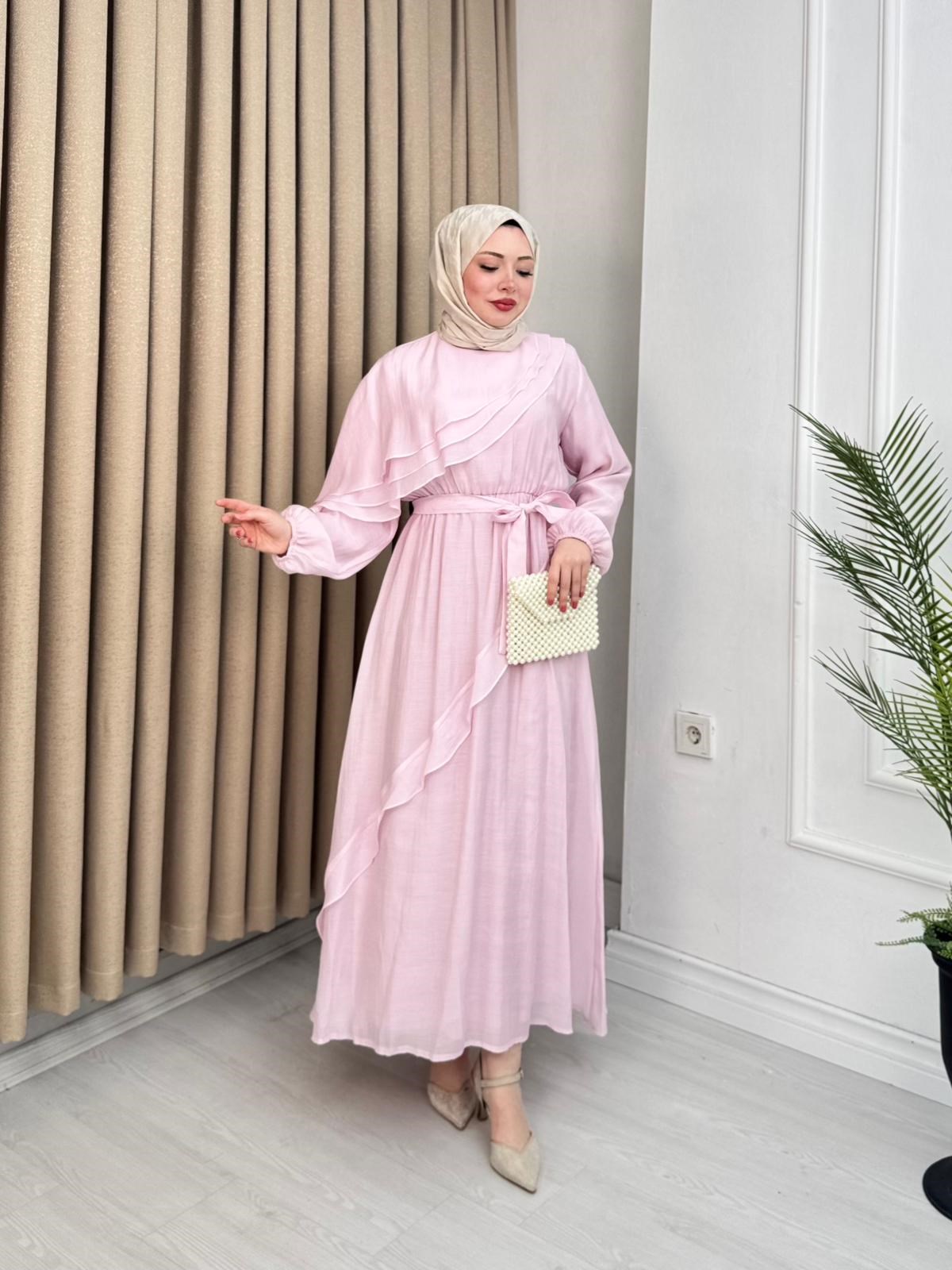 Yb2568-Alaska Vual Elbise-Pembe