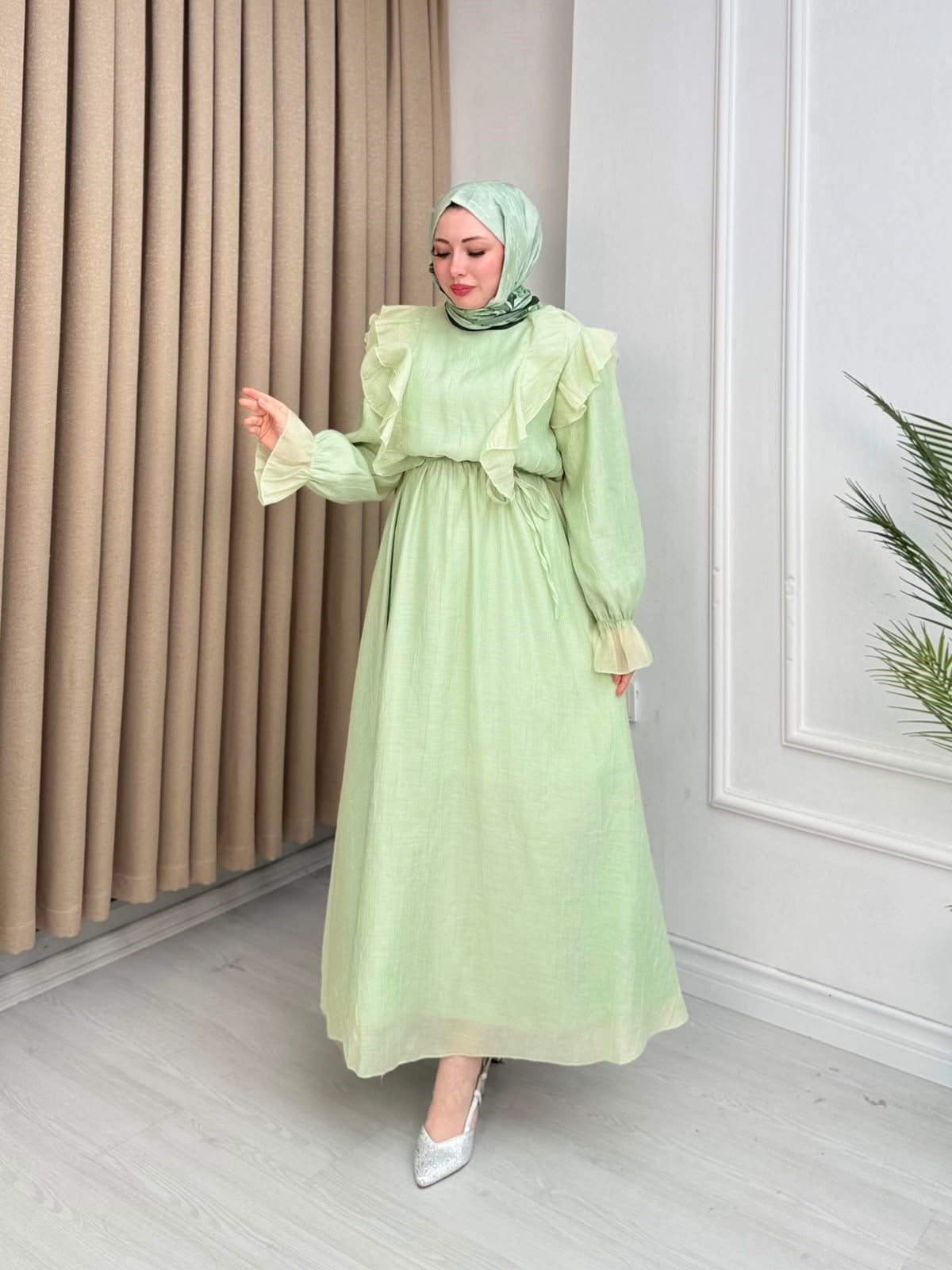 Ys6789-Safir Vual Elbise-Yeşil