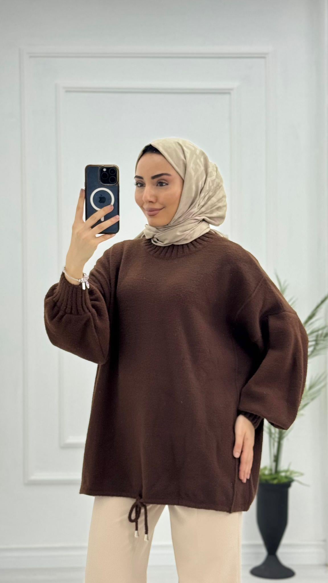 Yx5071-Basic Oversize Kazak-Kahverengi