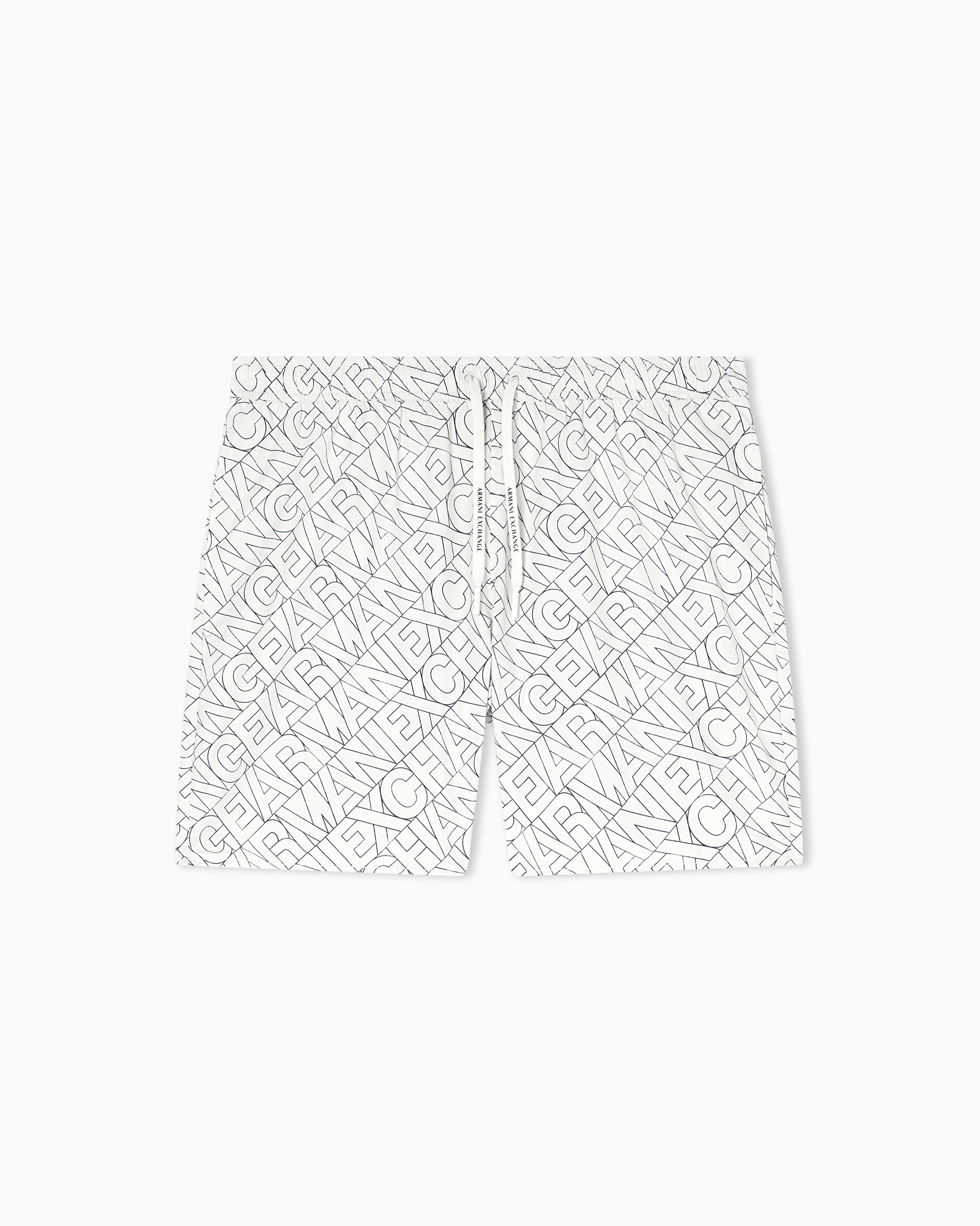 Armani Exchange Armani Exchange Erkek Lastikli Bel Kısa Boy İç Astarlı AX Yazı Desen Beyaz Deniz Şortu XM000832 AF24685-F1167