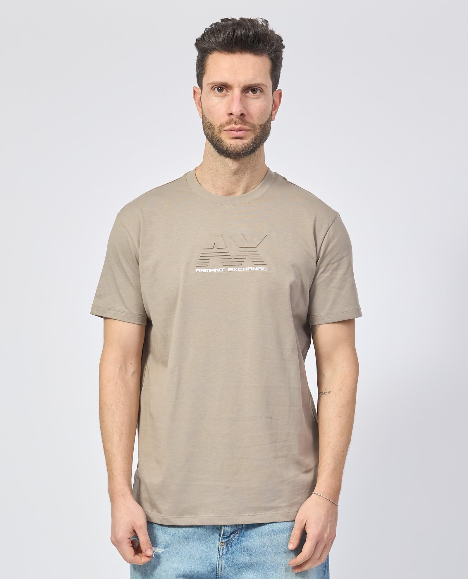 ARMANI EXCHANGE Armani Exchange Erkek Regular Fit Yuvarlak Yaka Göğüste Kabartmalı Logo Detaylı Kısa Kollu Bej T-Shirt XM000544 AF10361-U6167