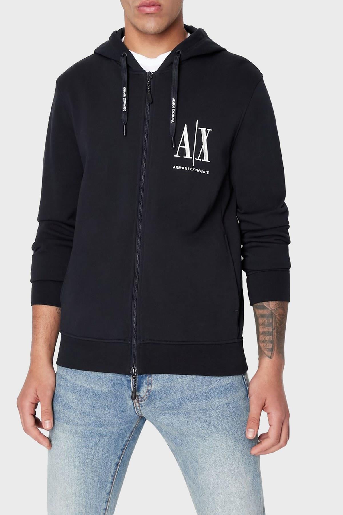 Armani Exchange Armani Exchange Erkek Kapüşonlu Fermuar Kapamalı Cepli Uzun Kol Lacivert Sweatshirt 8NZMPP ZJ1ZZ-1510