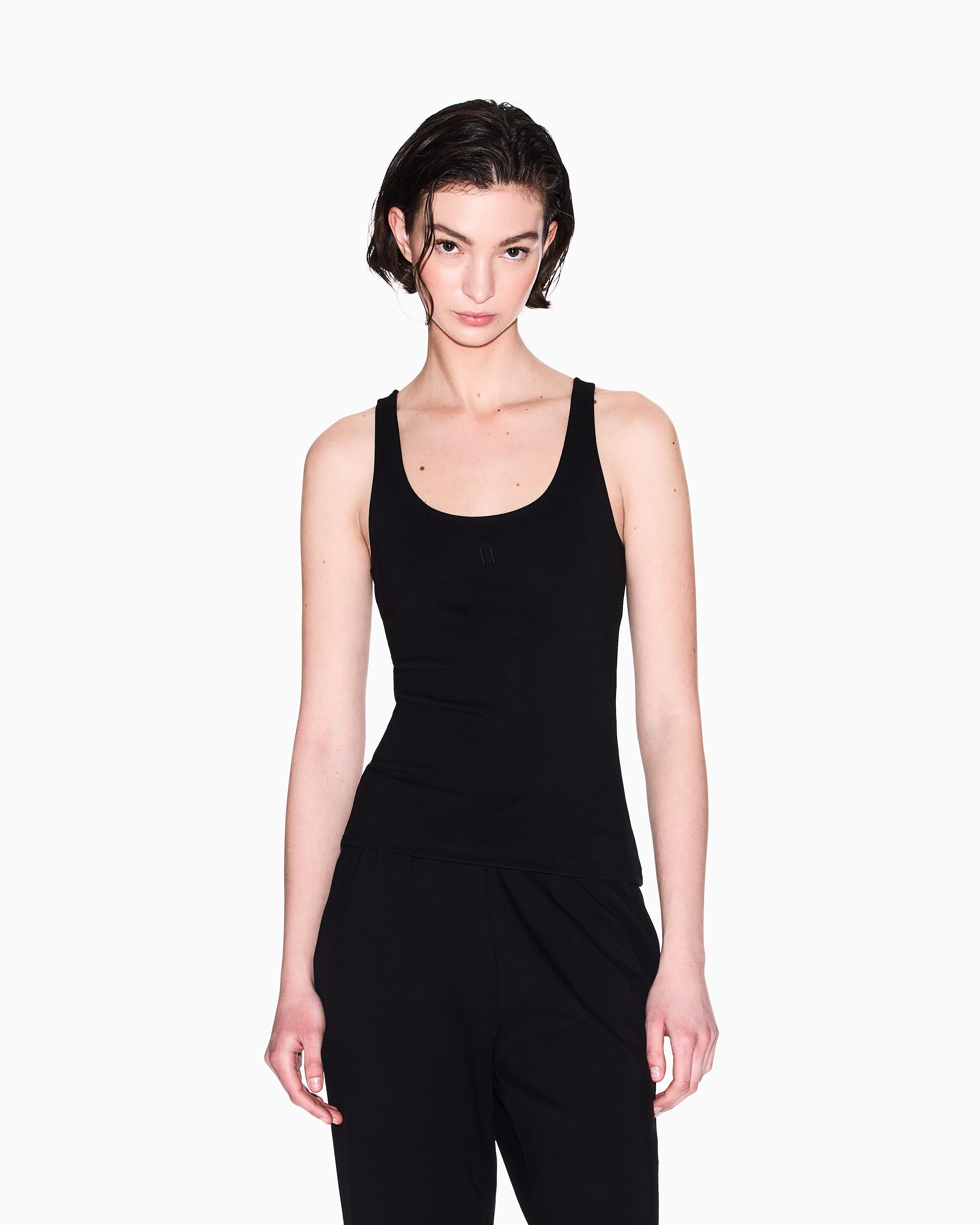 ARMANI EXCHANGE Armani Exchange Kadın Dokuma Kumaş Normal Kalıp Askılı AX Logo İşlemeli Siyah T-Shirt XW000829 AF13729-UC001
