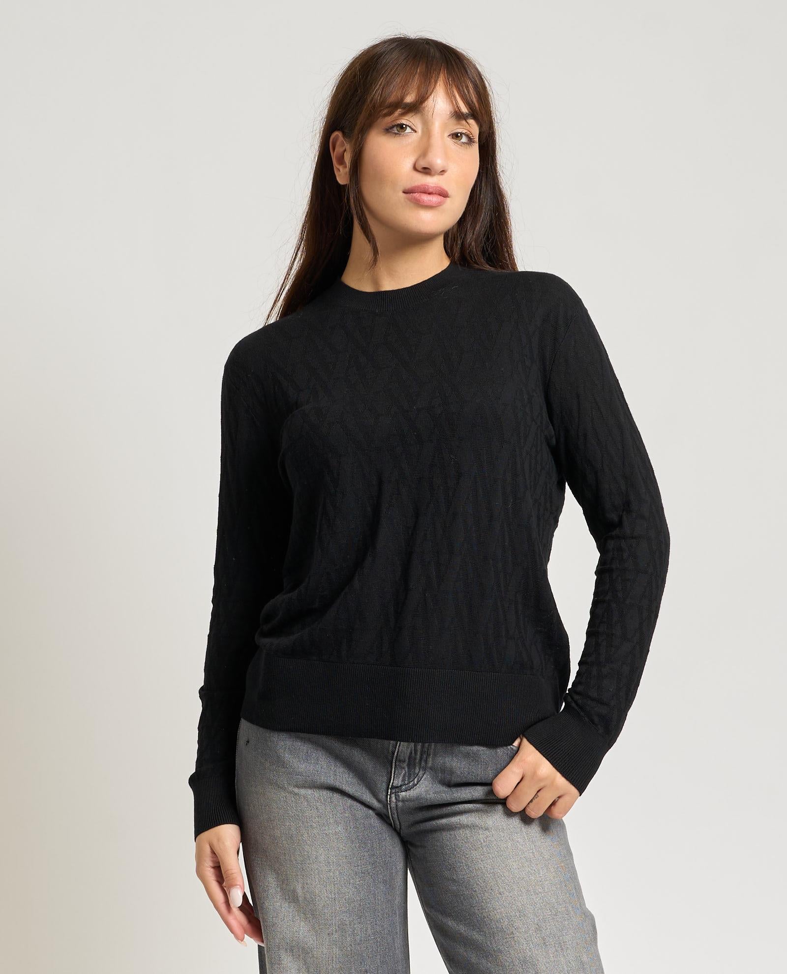 Armani Exchange Armani Exchange Kadın Normal Kalıp Yuvarlak Yakalı Desenli Pamuklu Örme Siyah Kazak XW001317 AF16619-FC101
