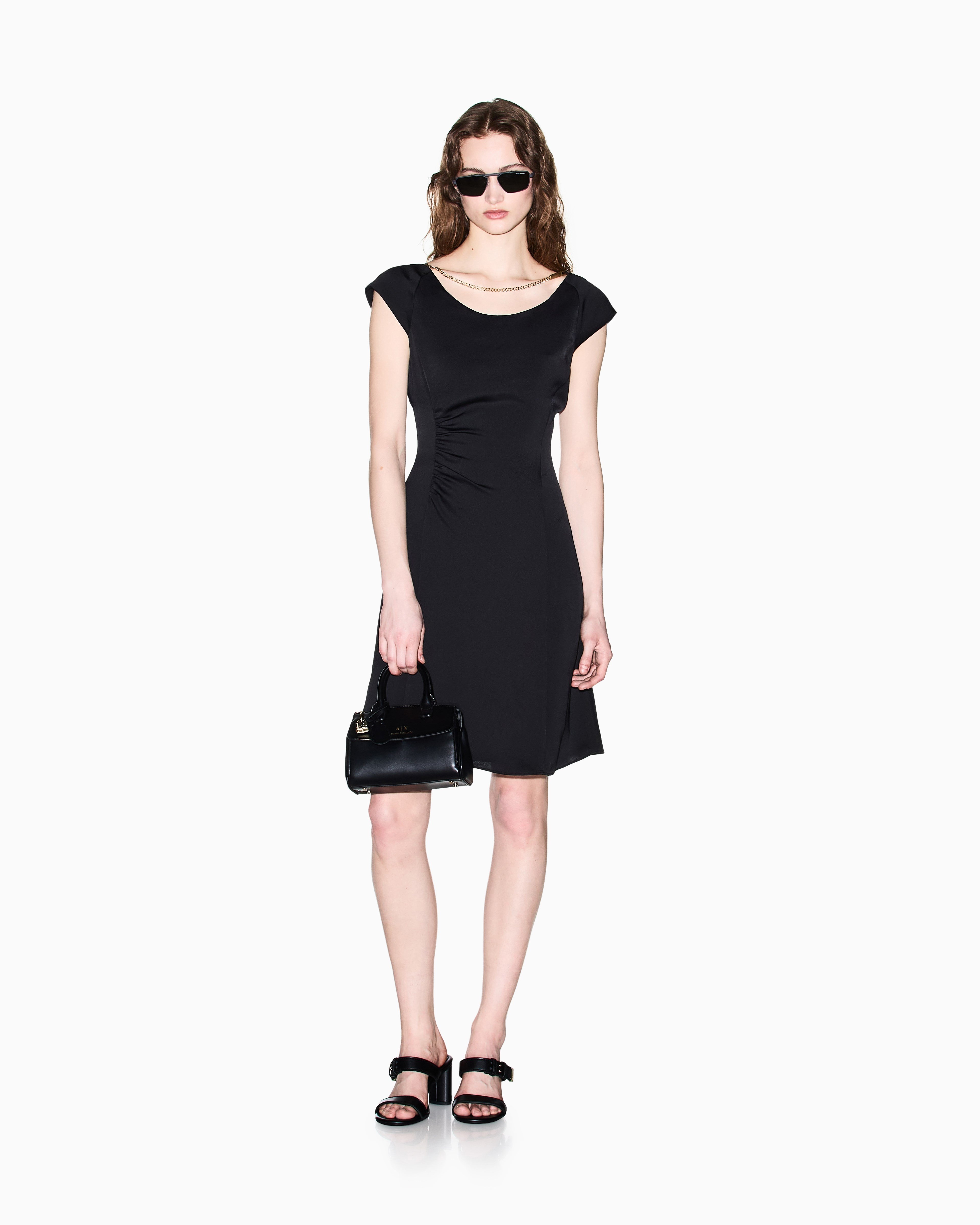 Armani Exchange Armani Exchange Kadın Yuvarlak Yaka Kısa Boy Kısa Kollu Pamuklu Siyah Elbise XW002301 AF21553-UC001