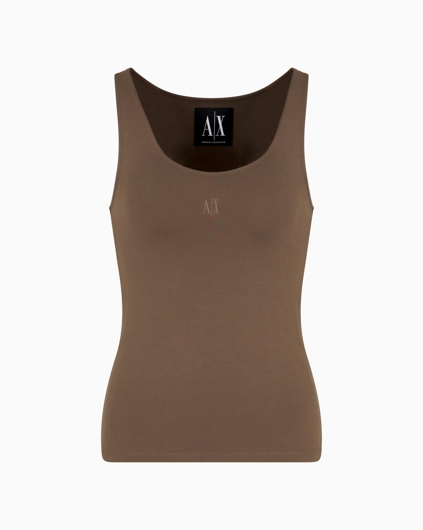 ARMANI EXCHANGE Armani Exchange Kadın Dokuma Kumaş Normal Kalıp Askılı AX Logo İşlemeli Kahverengi T-Shirt XW000829 AF13729-U6199