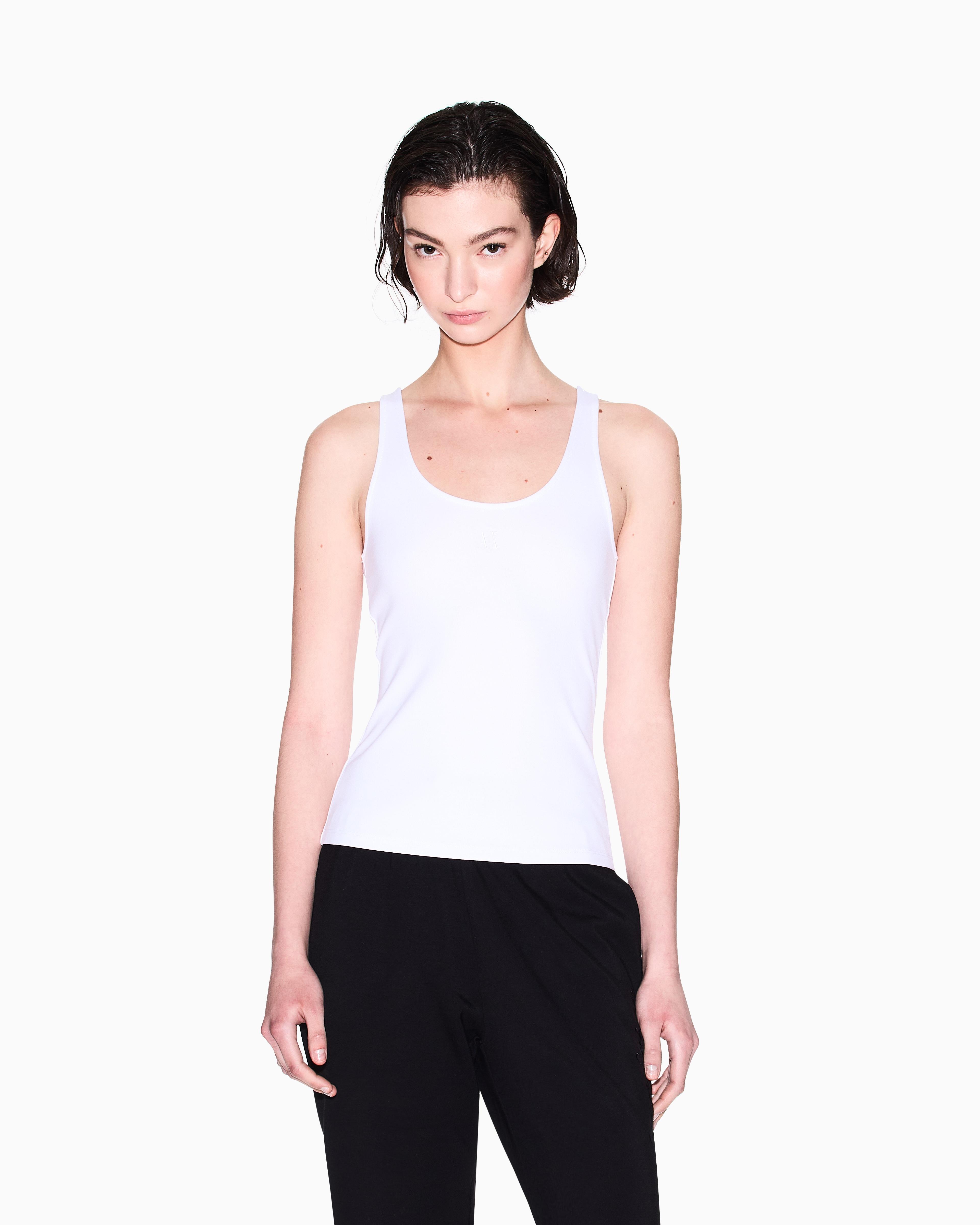 ARMANI EXCHANGE Armani Exchange Kadın Dokuma Kumaş Normal Kalıp Askılı AX Logo İşlemeli Beyaz T-Shirt XW000829 AF13729-U0002