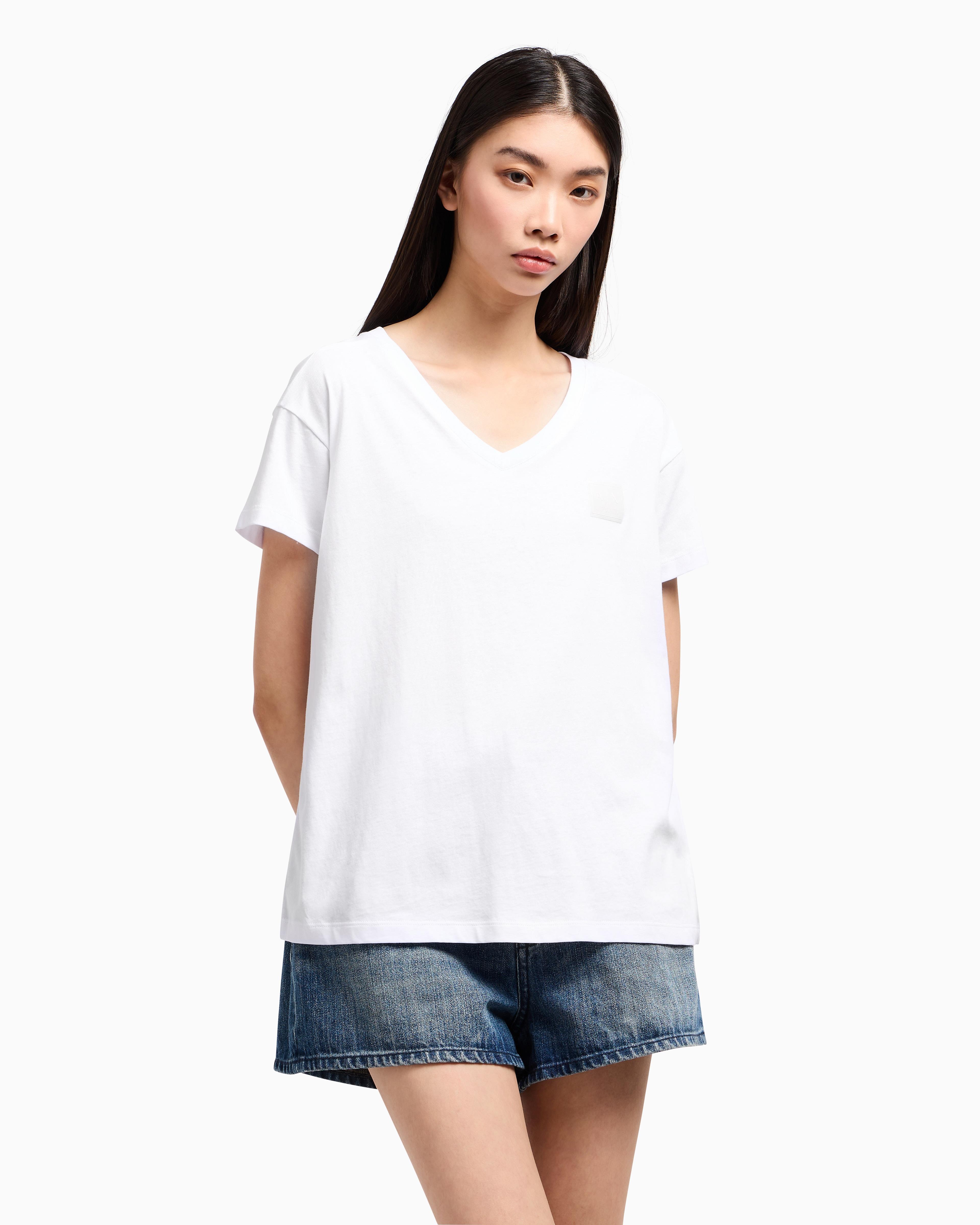 ARMANI EXCHANGE Armani Exchange Kadın Rahat Kalıp V Yala Pamuklu Kısa Kollu Beyaz T-Shirt XW000531 AF10359-U0002