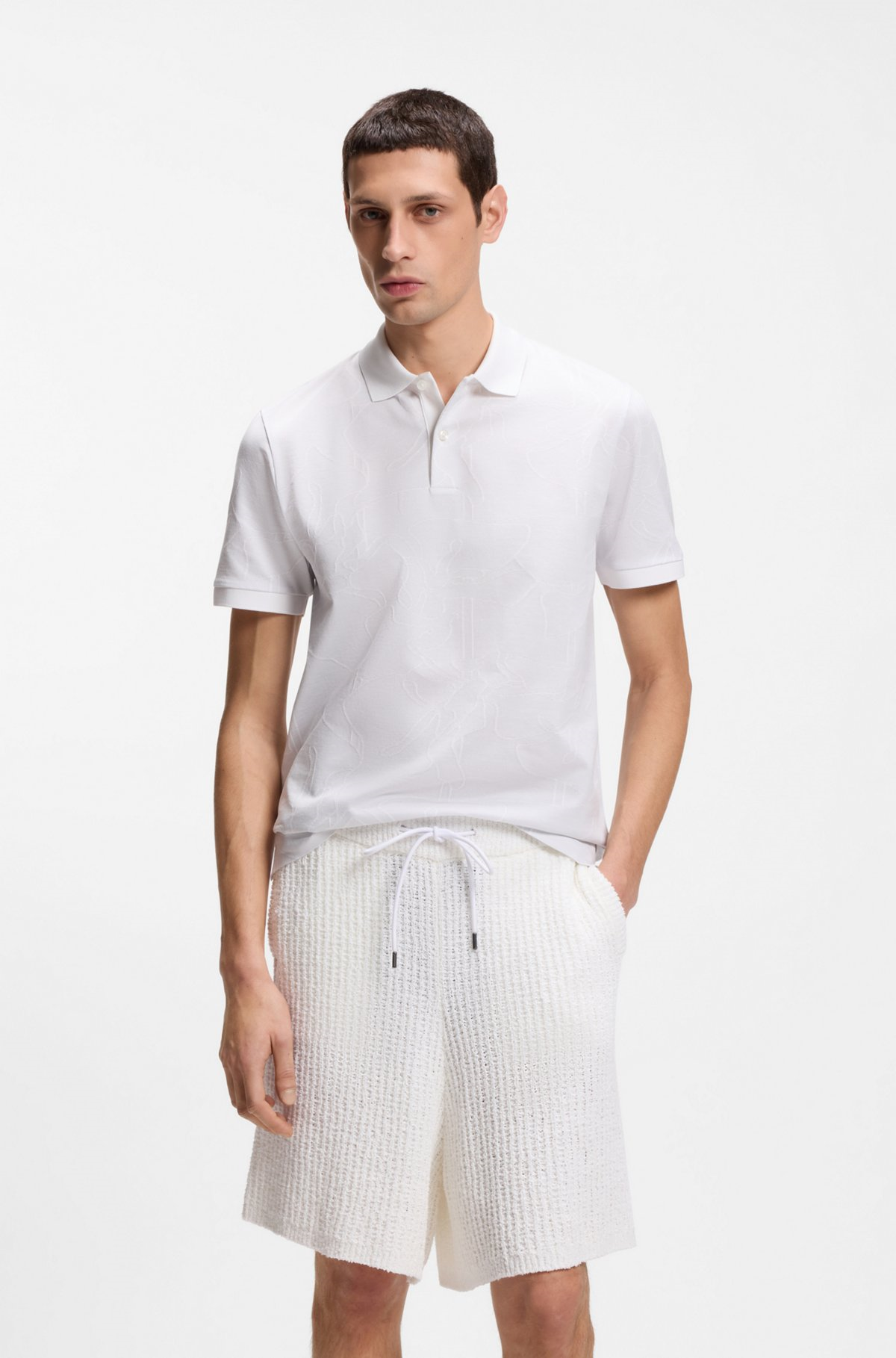 BOSS  BOSS Erkek %100 Pamuklu Logolu Kısa Kollu Beyaz Polo Yaka T-Shirt 50558855-100