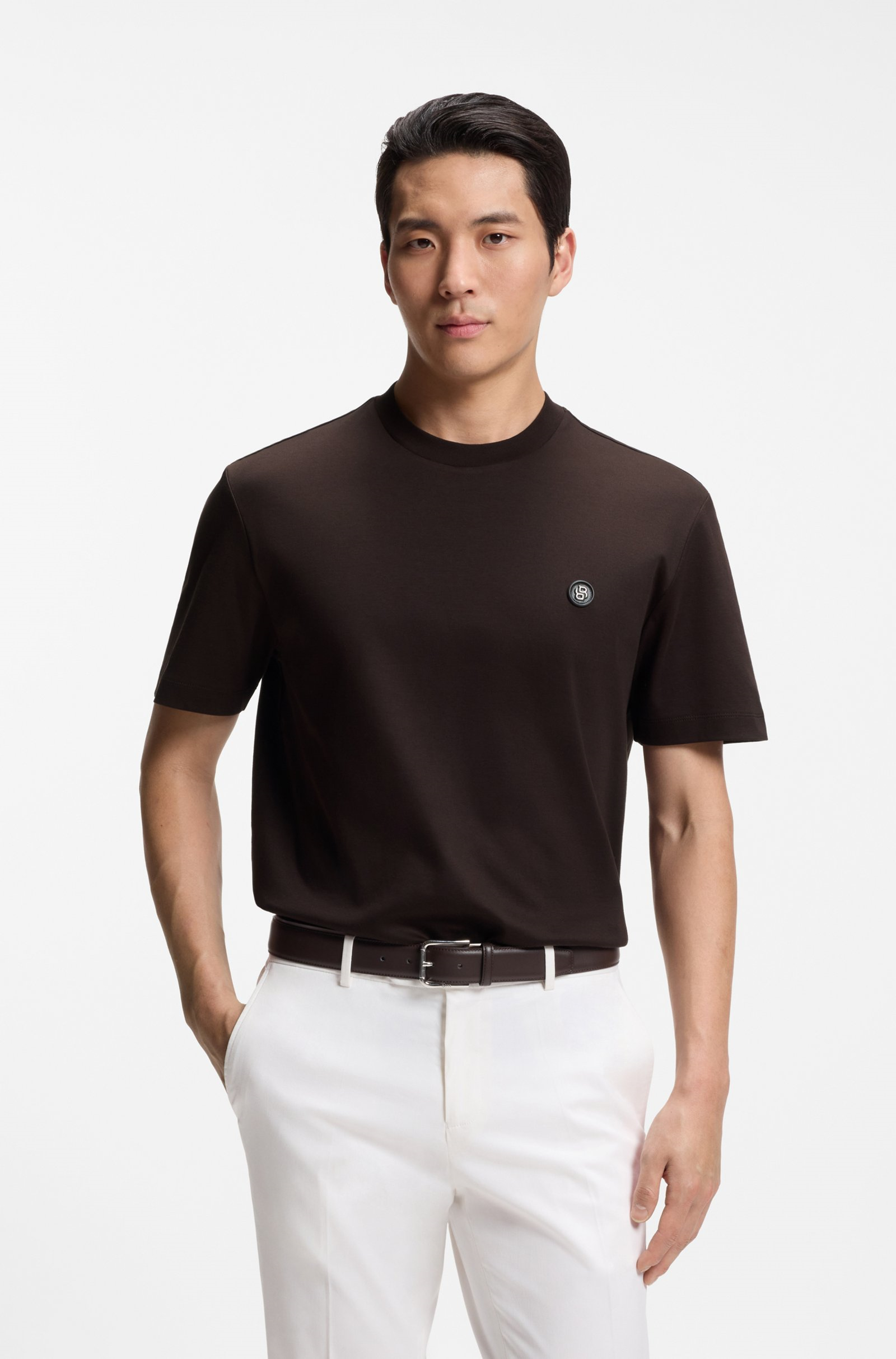 BOSS  BOSS Erkek %100 Pamuklu Yuvarlak Yakalı Kısa Kollu Kahverengi T-Shirt 50555844-207