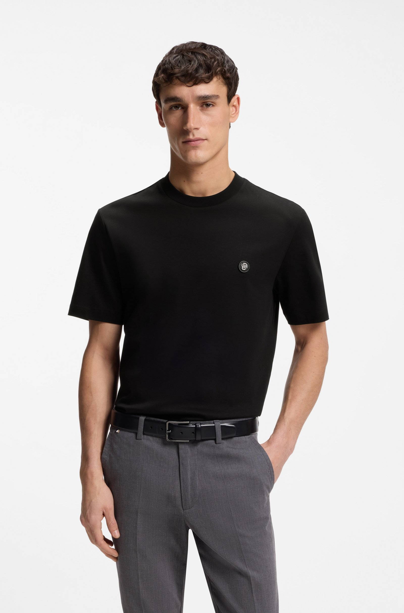 BOSS  BOSS Erkek %100 Pamuklu Yuvarlak Yakalı Kısa Kollu Siyah T-Shirt 50555844-001