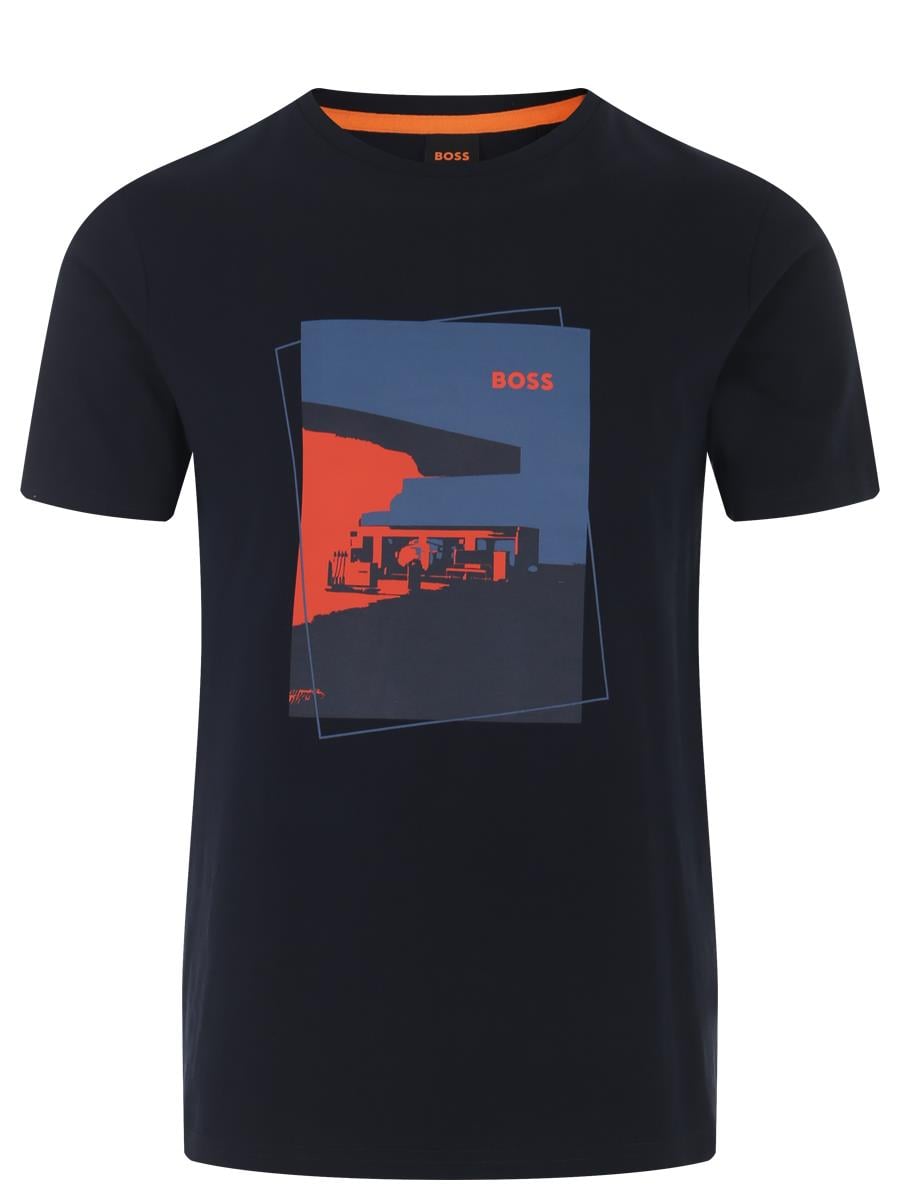 BOSS BOSS Erkek Baskılı Regular Fit Pamuklu Lacivert T-Shirt 50485165-404