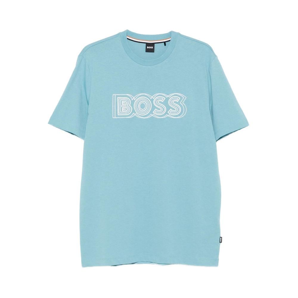 BOSS BOSS Erkek Boss Yazı Detay Bisiklet Yaka Kısa Kol Pamuklu Mavi T-Shirt 50543916-453