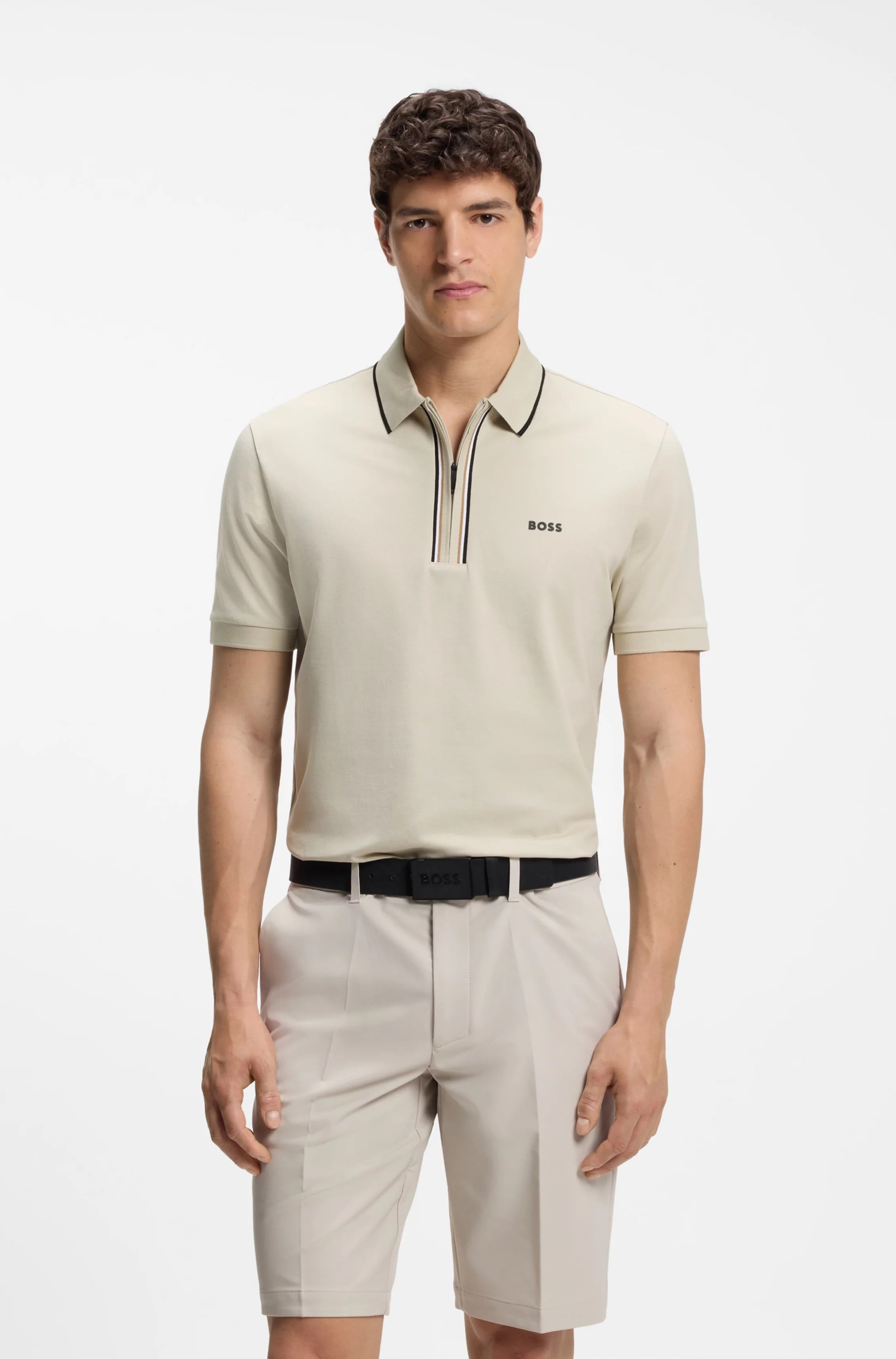 BOSS  BOSS Erkek Dar Kesim Nem Emici Esnek Pamuklu Kısa Kollu Bej Polo Yaka T-Shirt 50555698-272